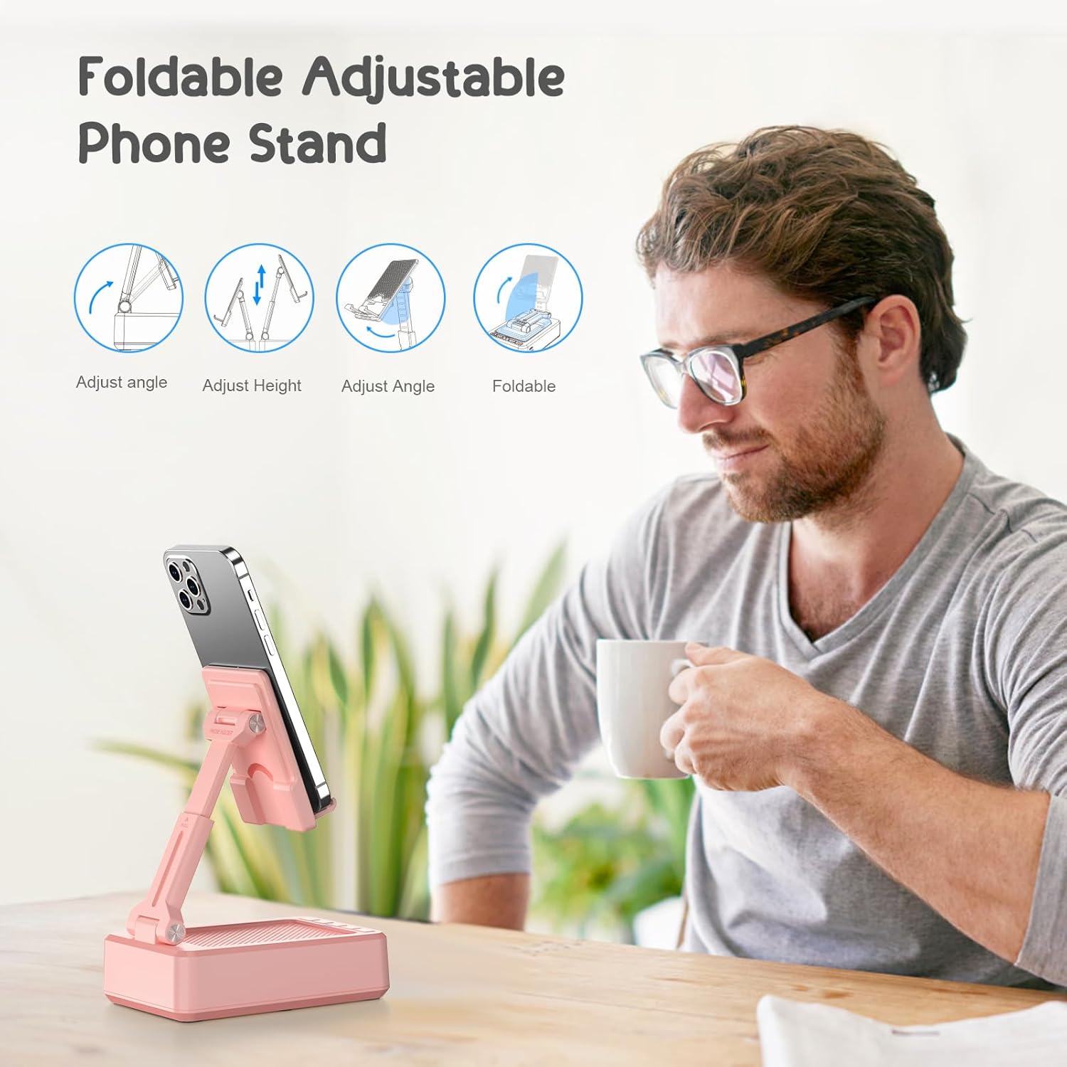 TechGlow Gifts for Men Women Foldable Cellphone Stand with Bluetooth Speaker and Power Bank Birthday Gift Idea for Mom Dad Cool Gadget Tech Gifts-Pink