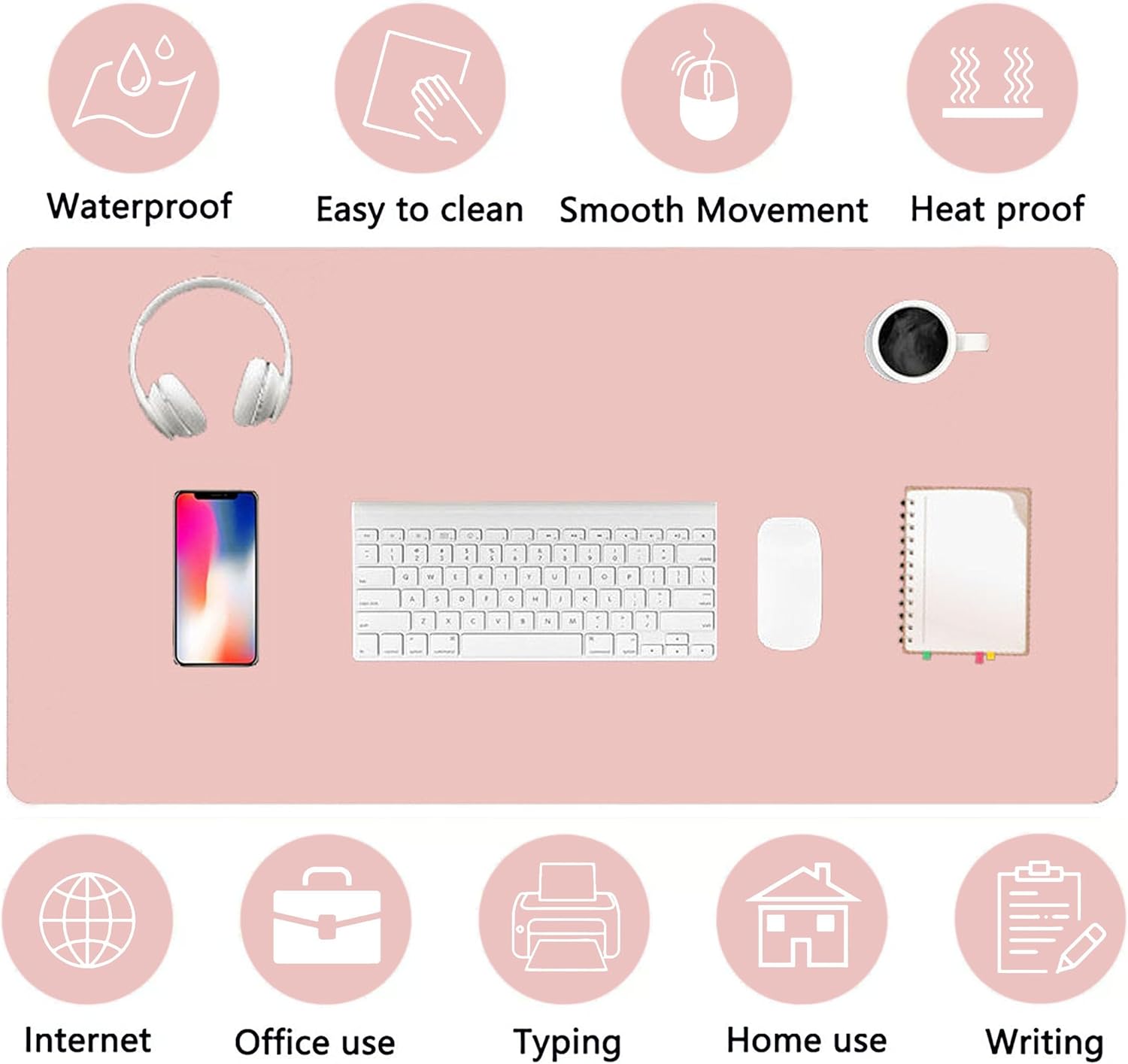 PU Leather Desk Pad Protector Gaming Mouse Pad Non Slip Desk Mat for Keyboard and Mouse Waterproof Desk Writing Pad for Office and Home Desk Accessories(Pink, 23.6 * 11.8)