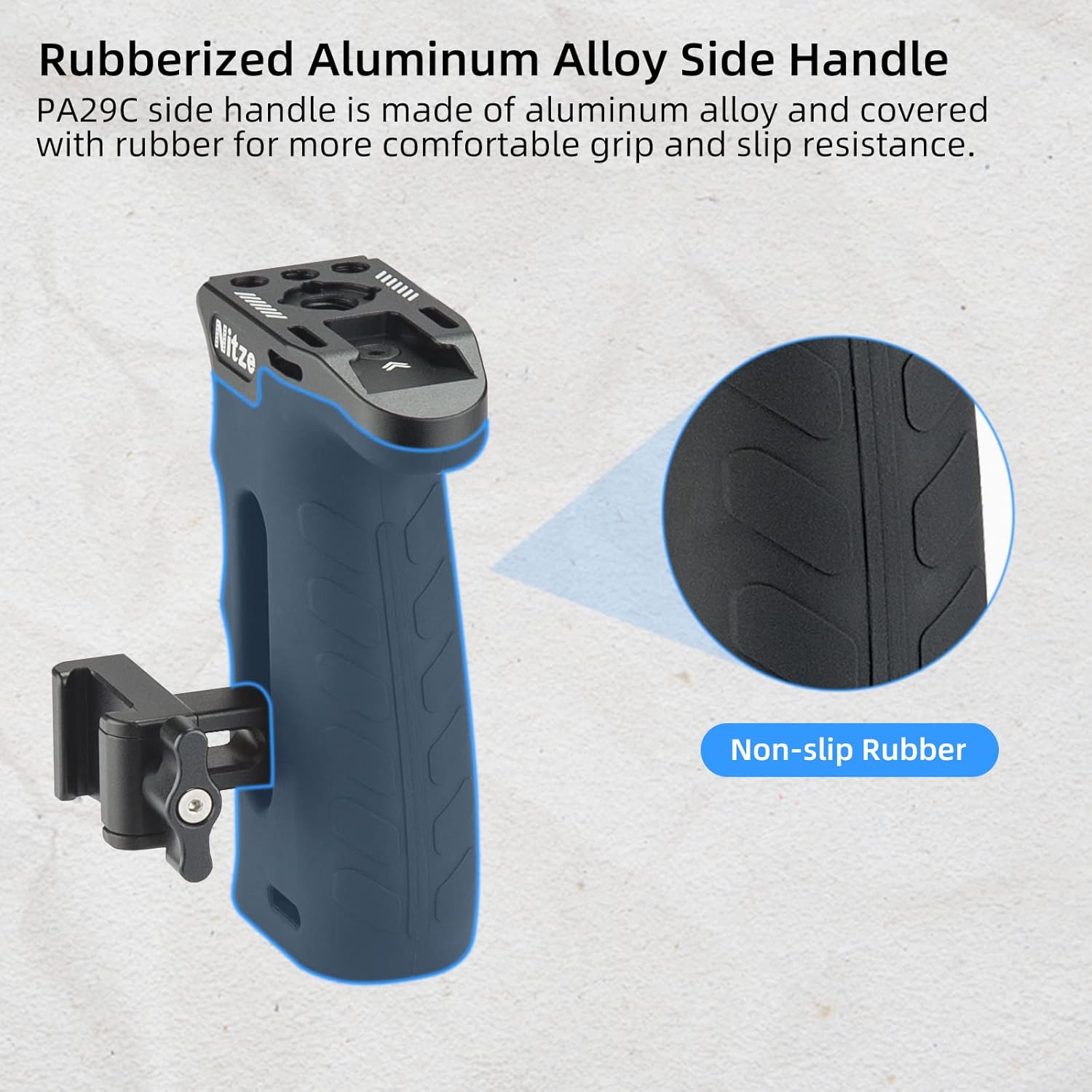 Nitze Ergonomic NATO Side Handle with NATO Calmp, Up/Down and Left/Right Adjustable, Rubberized Aluminum Camera Side Handle Camera/Monitor Cages - PA29C
