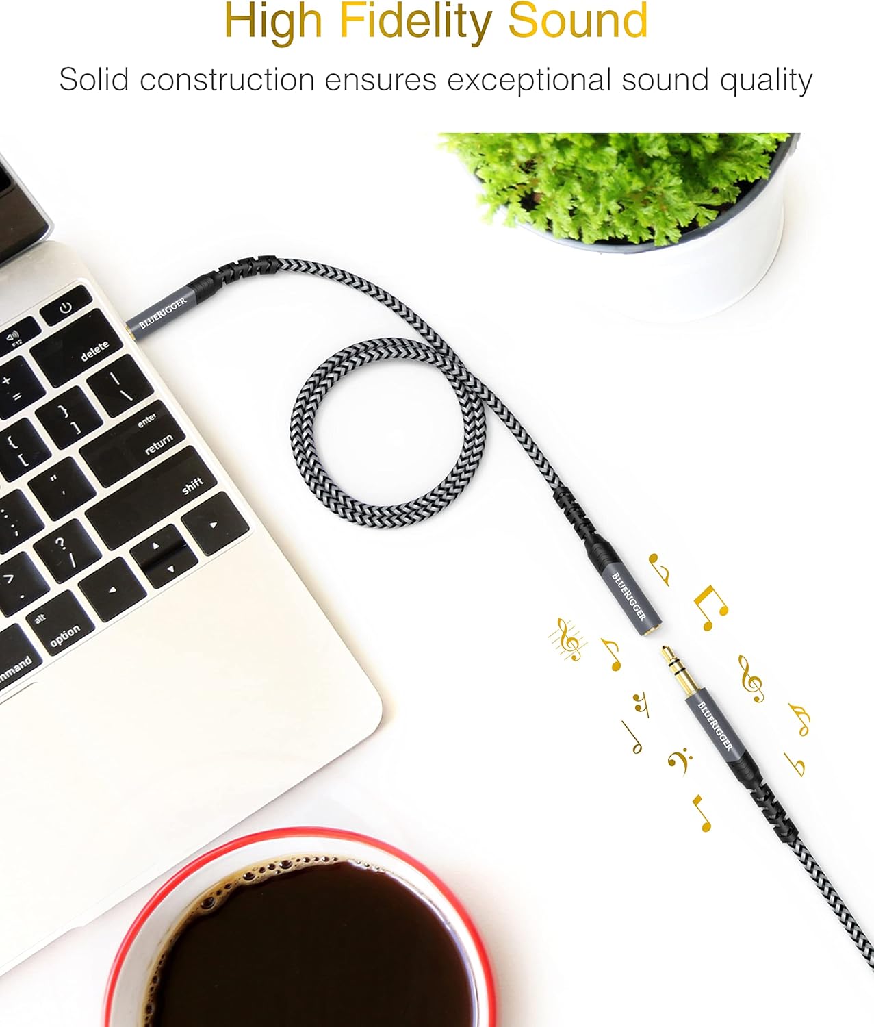 BlueRigger Headphone Extension Cable (35FT, 24K Gold Plated Jack, Hi-Fi Sound, 3.5mm Male to Female Stereo Audio Cable) – Aux Cord for iPod, Laptops, Smartphones, Speakers, Tablets, Home Car Stereo