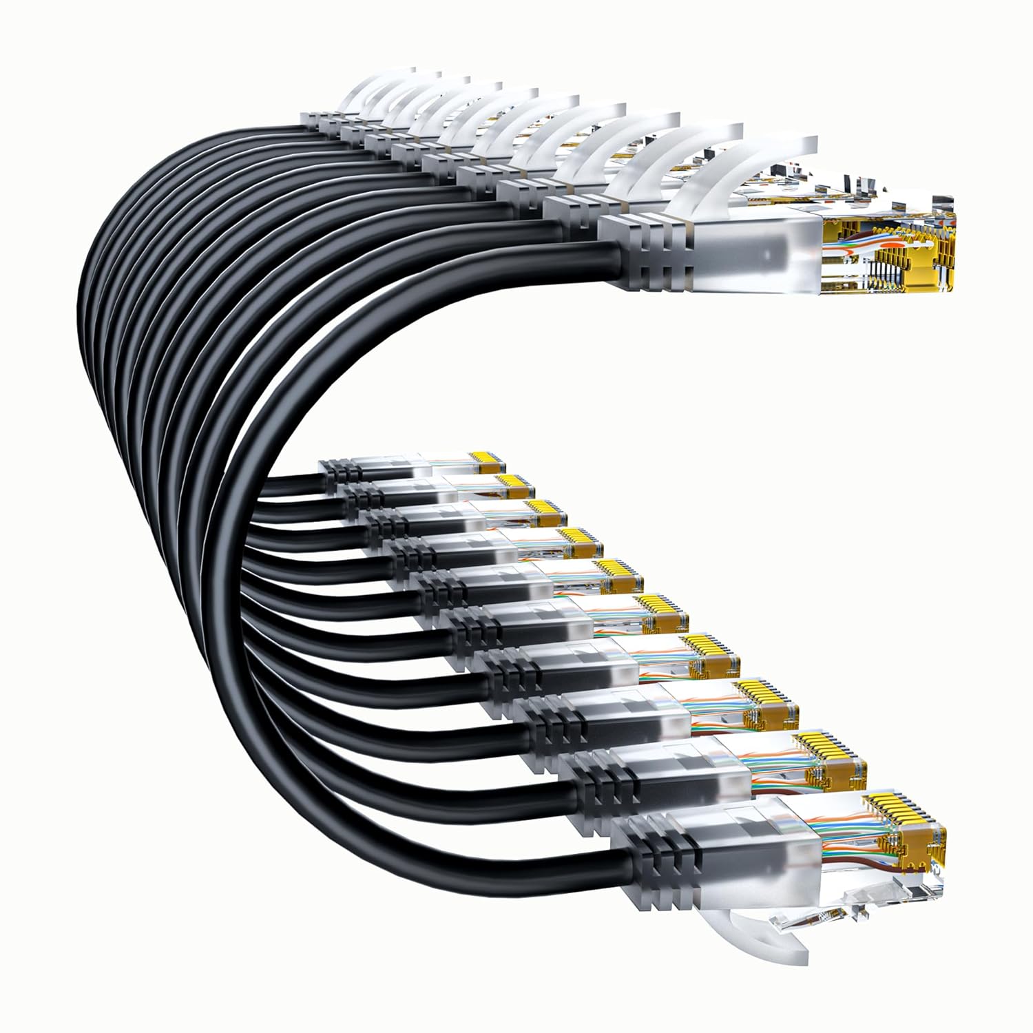 Cat6a Patch Cables 7ft (10 Pack) Slim, Cat6 Ethernet Patch Cable Pure Copper, Flexible Cat 6 Patch Cable 550MHZ 10G, Space-Saving Cat 6A Network Cables for Patch Panel, Black