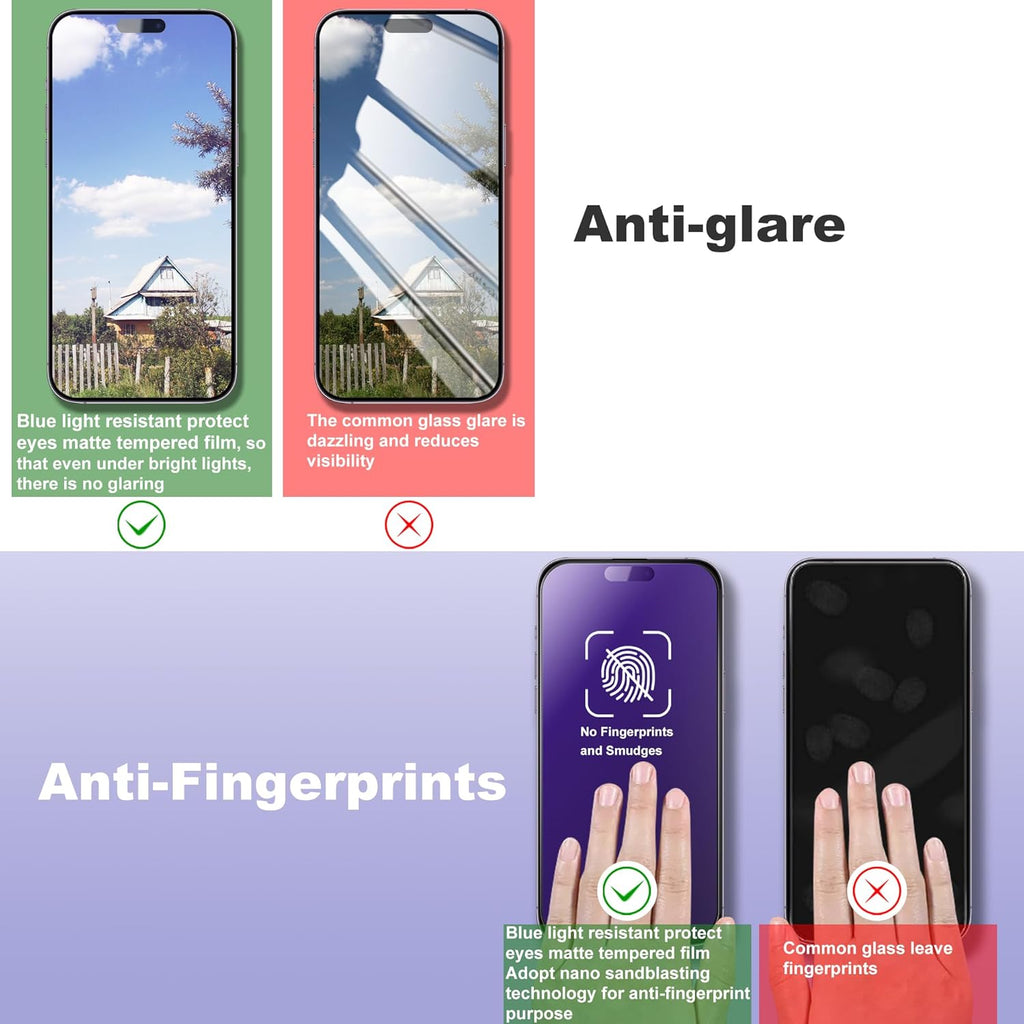 2 Pack Anti Blue Light Matte Screen Protector for iPhone 16 Pro 6.3-Inch Auto Dust Removal, No Bubbles, Tempered Glass Film, Easy Installation