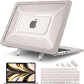 Batianda Case for New MacBook Air 13.6 inch 2025 M4 2024 2022 Release A3240 A3113 A2681 Model,Honeycomb Heavy Duty Protective Hard Shell with TPU Bumper Fold Kickstand & Keyboard Cover, Rock Gray