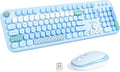 KNOWSQT Wireless Keyboard and Mouse Combo - Lovely Blue Rainbow Full-Sized Typewriter Colorful Keyboards, Round Keycap USB Plug Play Retro Cute Keyboards for Windows, Laptop, PC, Desktop, Computer