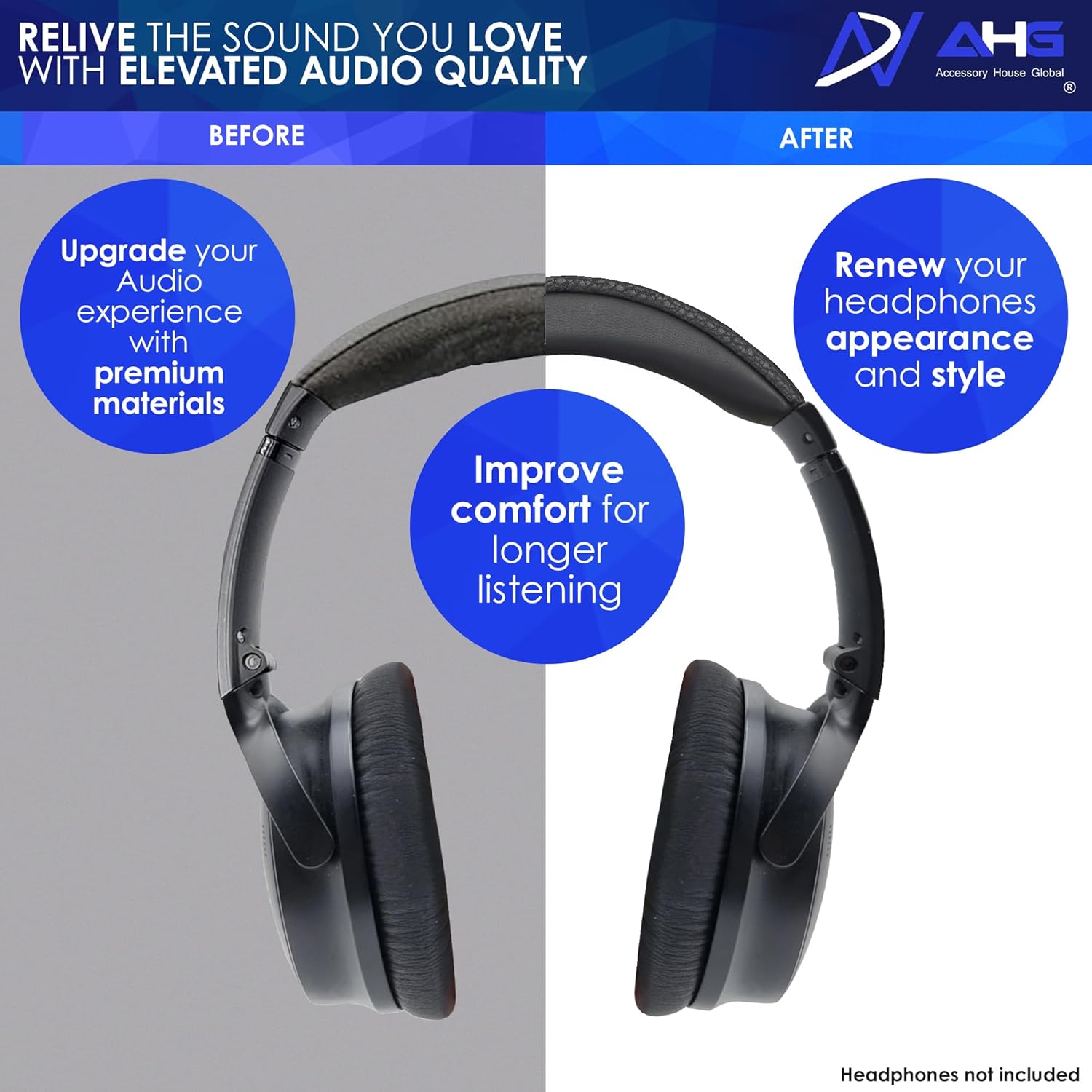 AHG QC35 ii Headband / QC35 Headband pad Cushion kit. Compatible w/Bose QuietComfort 35 ii / QC35 Headphones (Black). Premium Headband Design | Seamless DIY Assembly | Superior Comfort and Durability