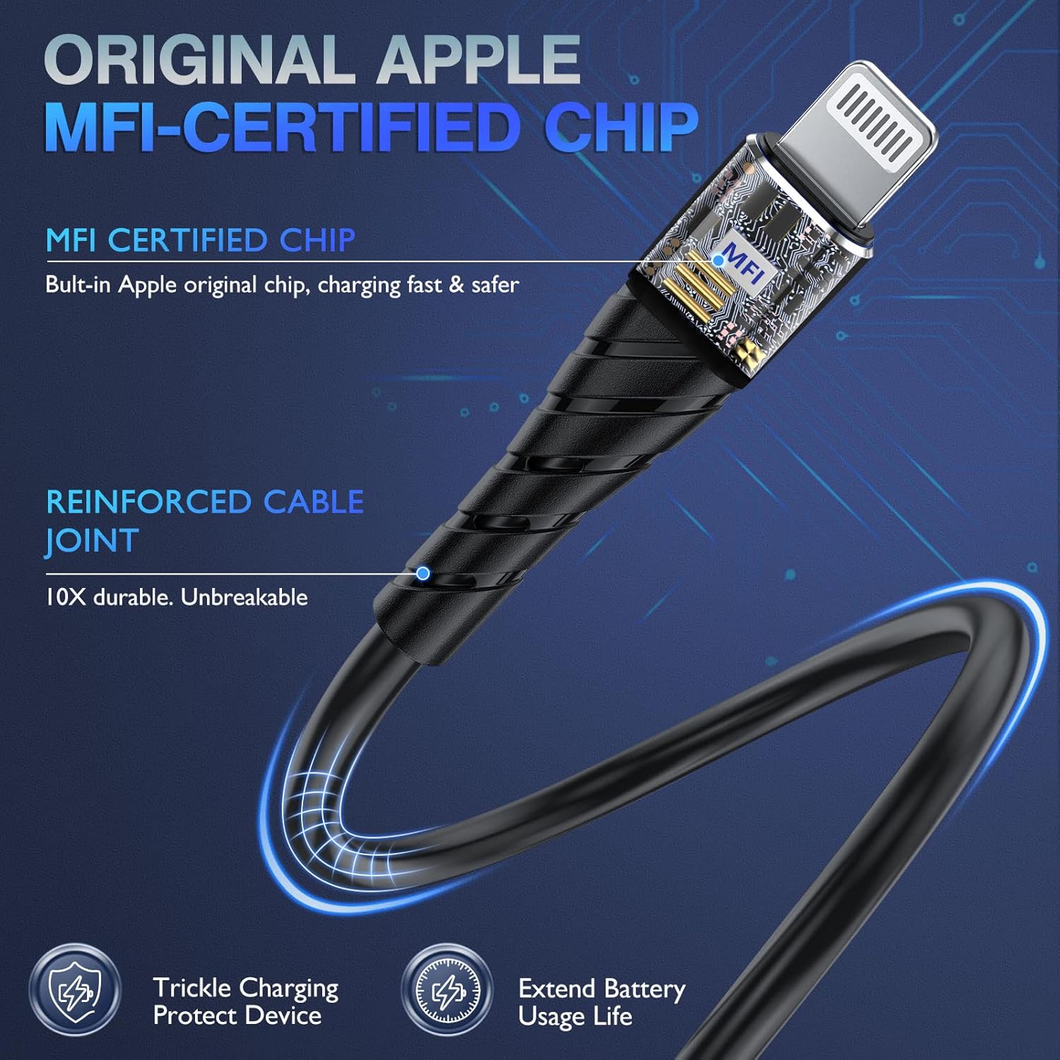 OIITH MFi Certified for iPhone Charger Cable 3 Pack 6 Ft, Long for Lightning Charging Cord, Fast 2.4A for iPhone USB Cord Compatible with iPhone12/11/XS/Max/XR/X/8/8P/7P/6/iPad - Blue