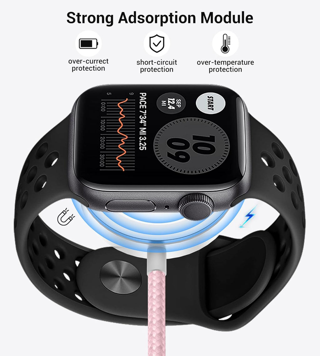 Temdan for Travel Vacation Essentials,3 in 2 USB C Cable for Apple Watch Charger/iPhone 16 Charger/Lightning,Multi Charging Cable Cord,Camping Essentials,Designed for iWatch &iPhone 16-12-5FT Pink