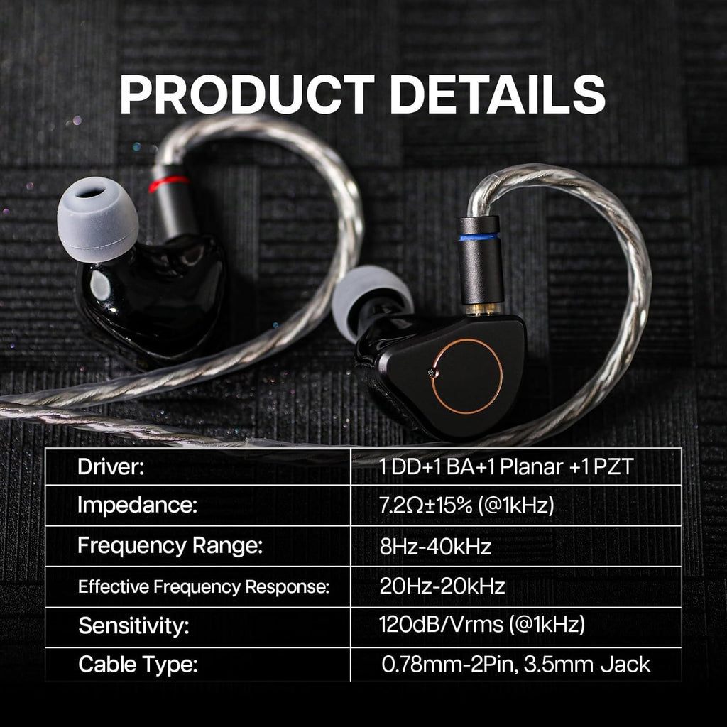 Linsoul SIMGOT SuperMix 4 1DD+1BA+1Planar+1PZT Hybrid Drivers Earphones, HiFi in Ear Monitor IEM, Wired Gaming Earbuds with OFC Silver-Plated Cable for Musician Audiophile