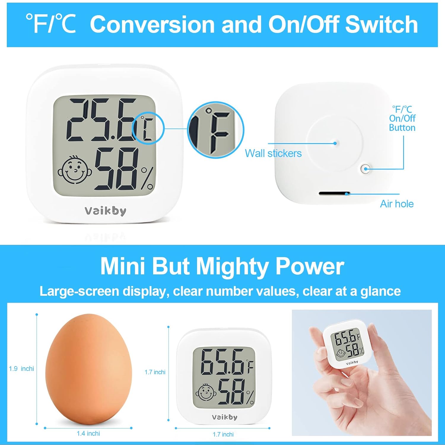 Vaikby Indoor Thermometer 4Pack, Humidity Gauge Meter Digital Hygrometer Room Thermometer for Home, Hight Accurate Temperature and Humidity Monitor, Large LCD Display Fahrenheit or Celsius