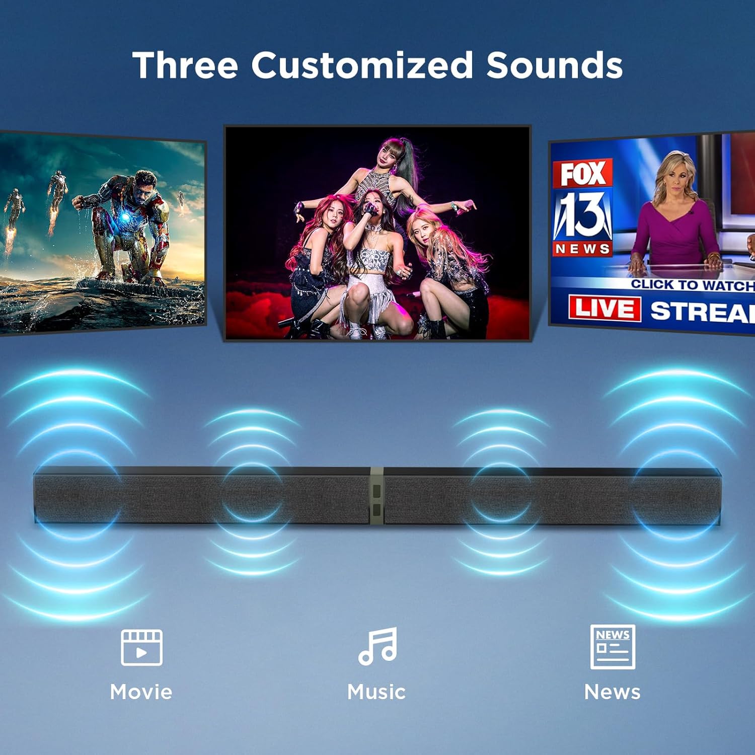 MZEIBO Sound Bar for Smart TV, 80W Bluetooth Soundbar 2 in 1 Detachable Design, Deep Bass, Home Theater Surround Sound, ARC/Optical/AUX Connections for TV/PC/Gaming/Projectors