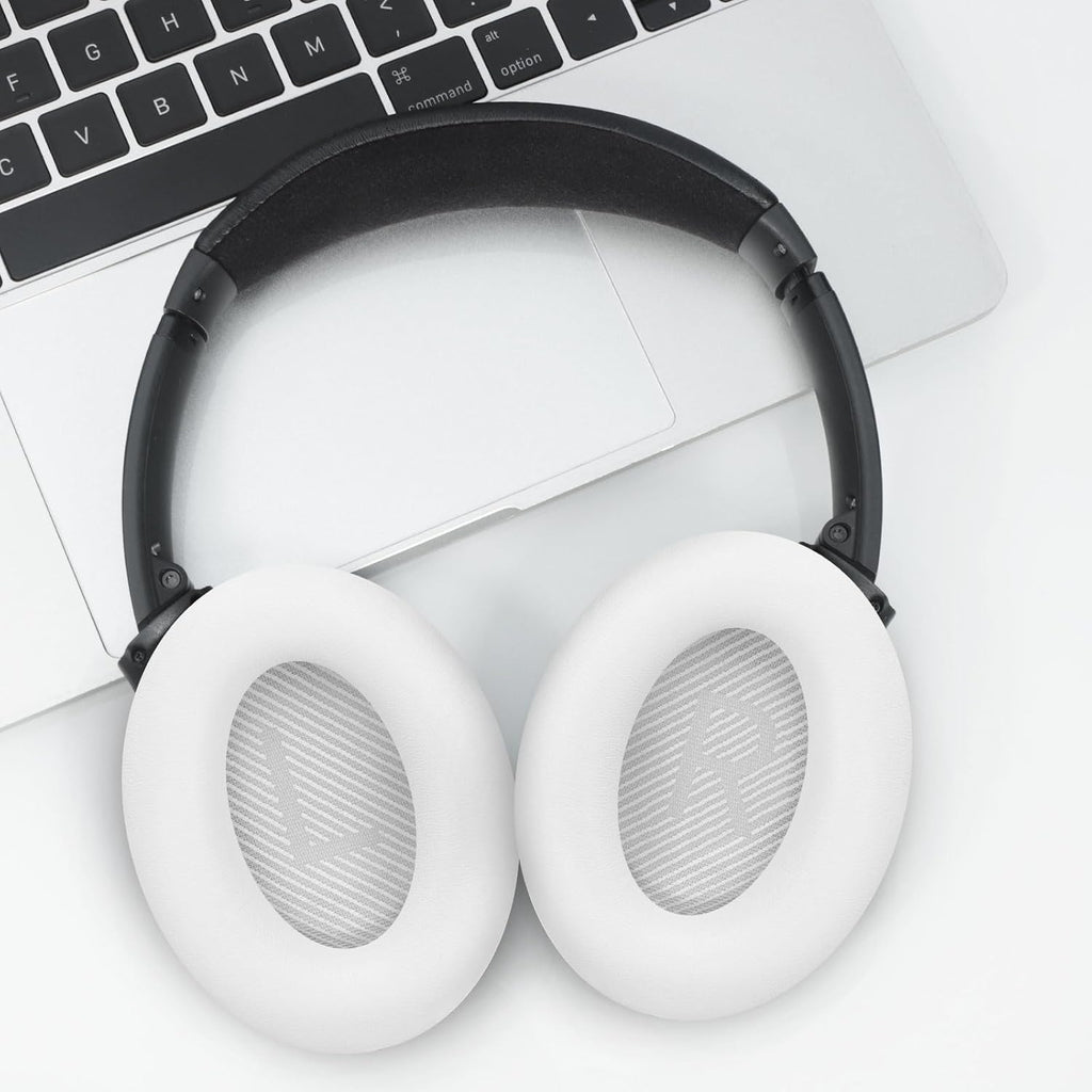 Headphones Replacement Ear Pads, Protein Leather earpad Cushions for Bose Quiet Comfort QC35 Headphones, Replacement Earpads, Softer Memory Foam - White
