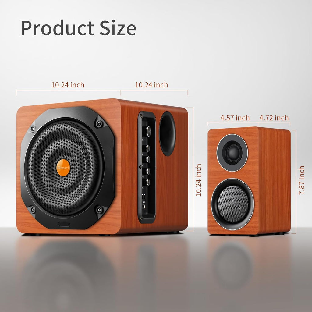 Computer Gaming Speaker System with Subwoofer, PC Desktop Monitor Surround Sound, Two Satellite with Midrange and Treble, Full Range Coverage, Support Optical/Coaxial/3.5 to RCA/Wireless Connection