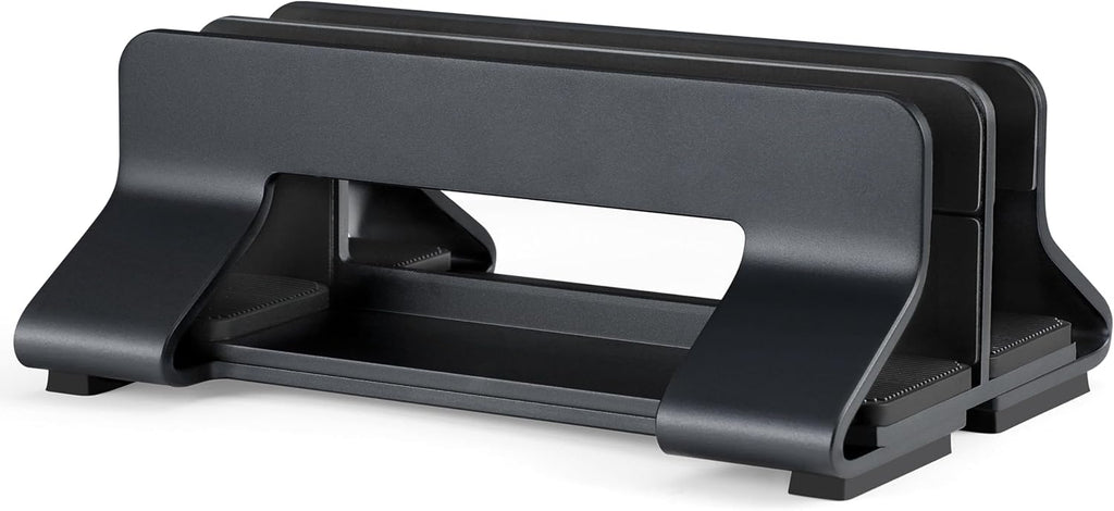 Aluminum Dual Vertical Laptop Stand Dock Holder, Supports 2 Devices, Adjustable Slot Width 15-36mm, Space-Saving Upright Storage for MacBook and Laptops