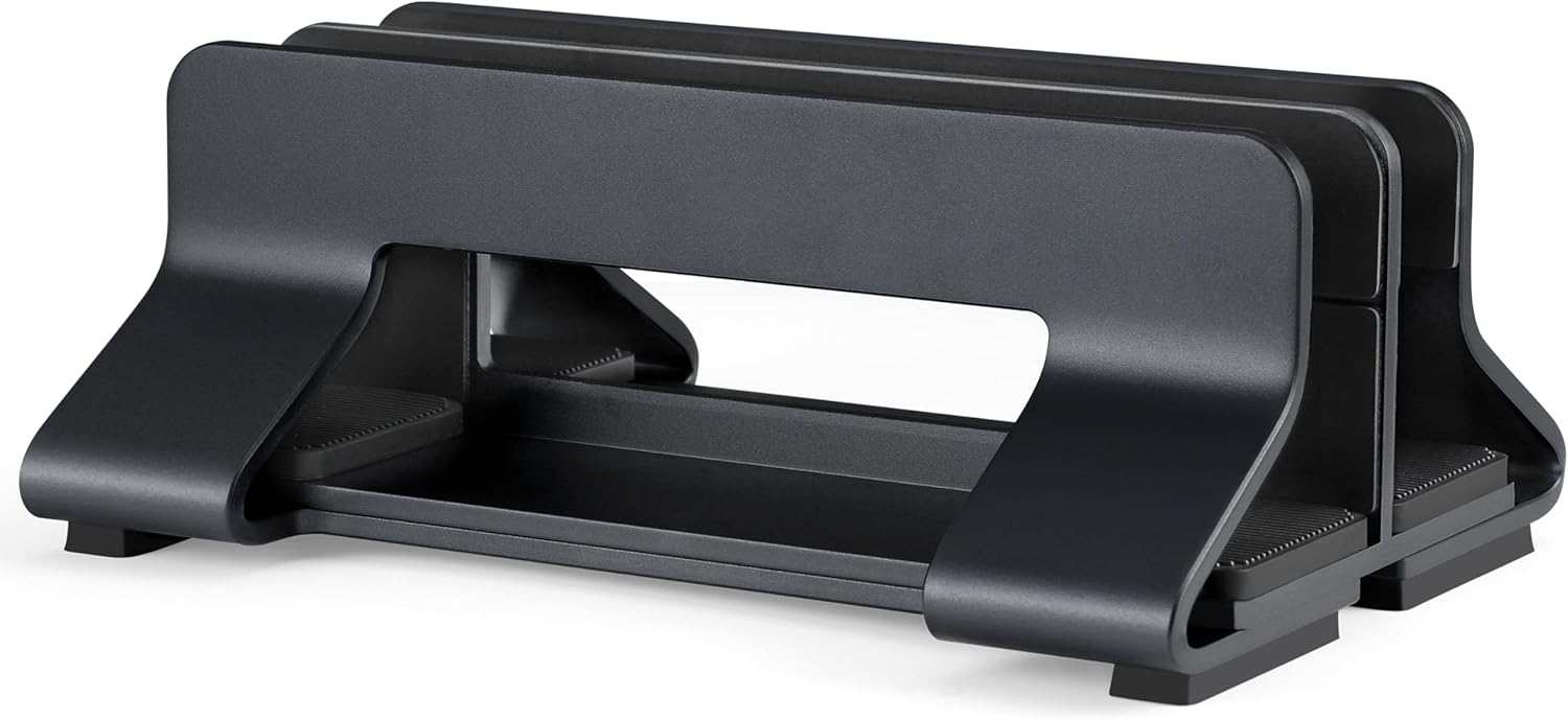 Aluminum Dual Vertical Laptop Stand Dock Holder, Supports 2 Devices, Adjustable Slot Width 15-36mm, Space-Saving Upright Storage for MacBook and Laptops