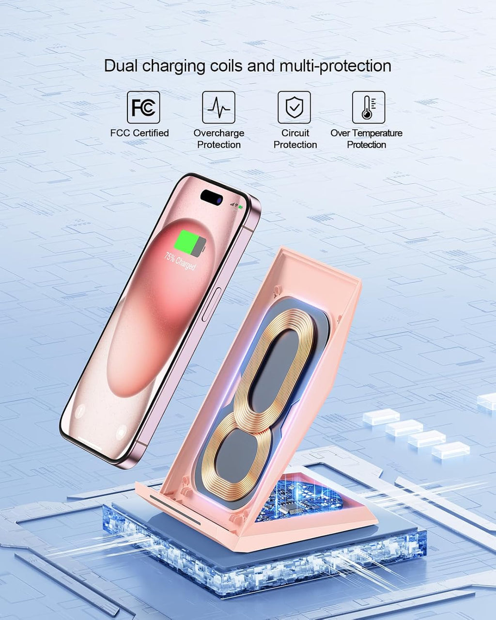 NANAMI Wireless Charger - Qi Certified Wireless Charging Stand Compatible iPhone 16/15/14/13/12/11 Pro/XS Max/XR/8, 10W for Samsung Galaxy S25/S24/S23/S22/S21/S20/Note 20 Ultra and Qi-Enabled Phone