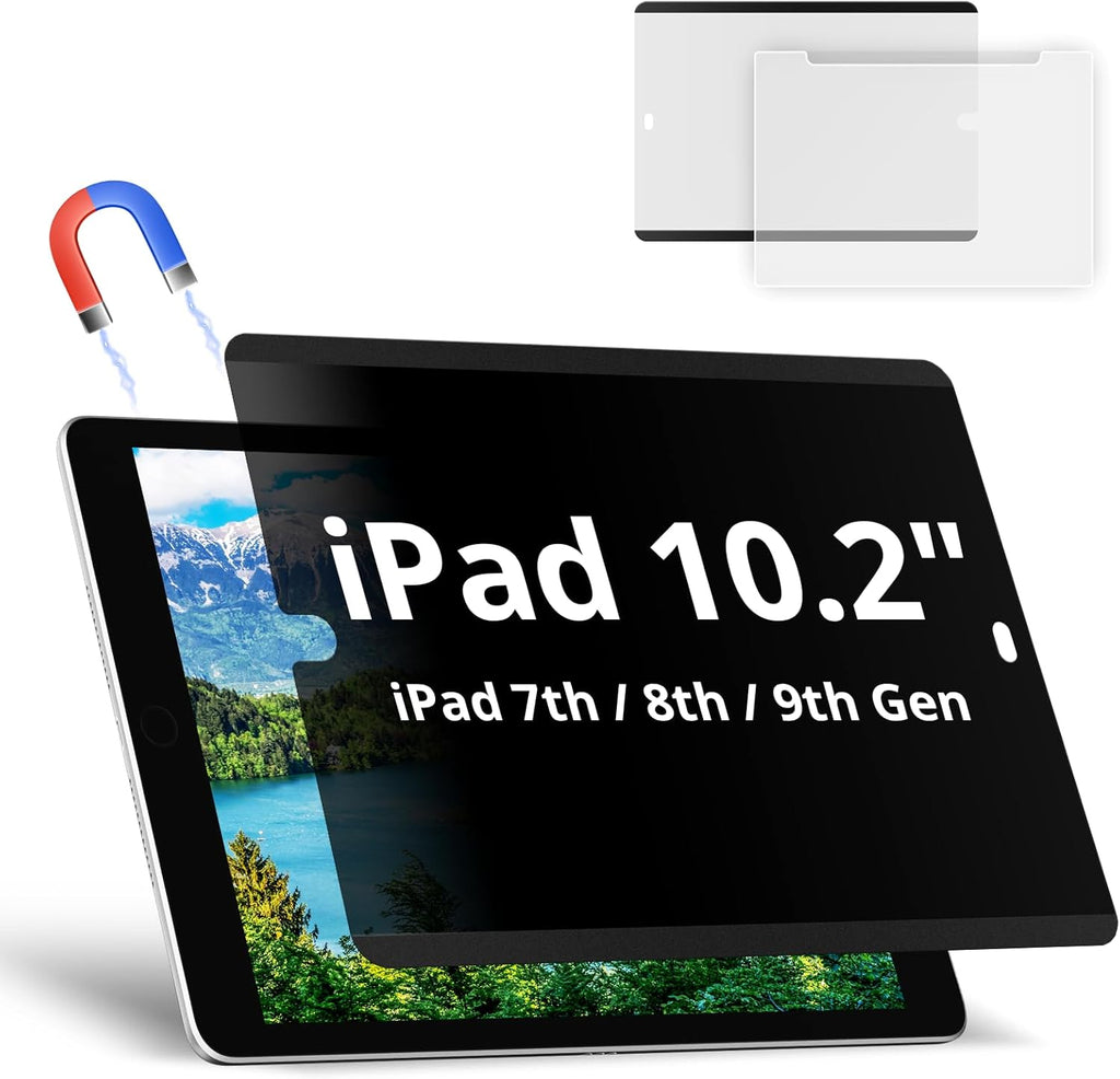 Magnetic Privacy Screen Protector Compatible with iPad 9th 8th 7th Gen 10.2'' Anti Glare Blue Light Filter, Bubble-Free Shield, Fingerprint-Proof Guard, Reusable Anti-Scratch Film, Anti-Spy Cover