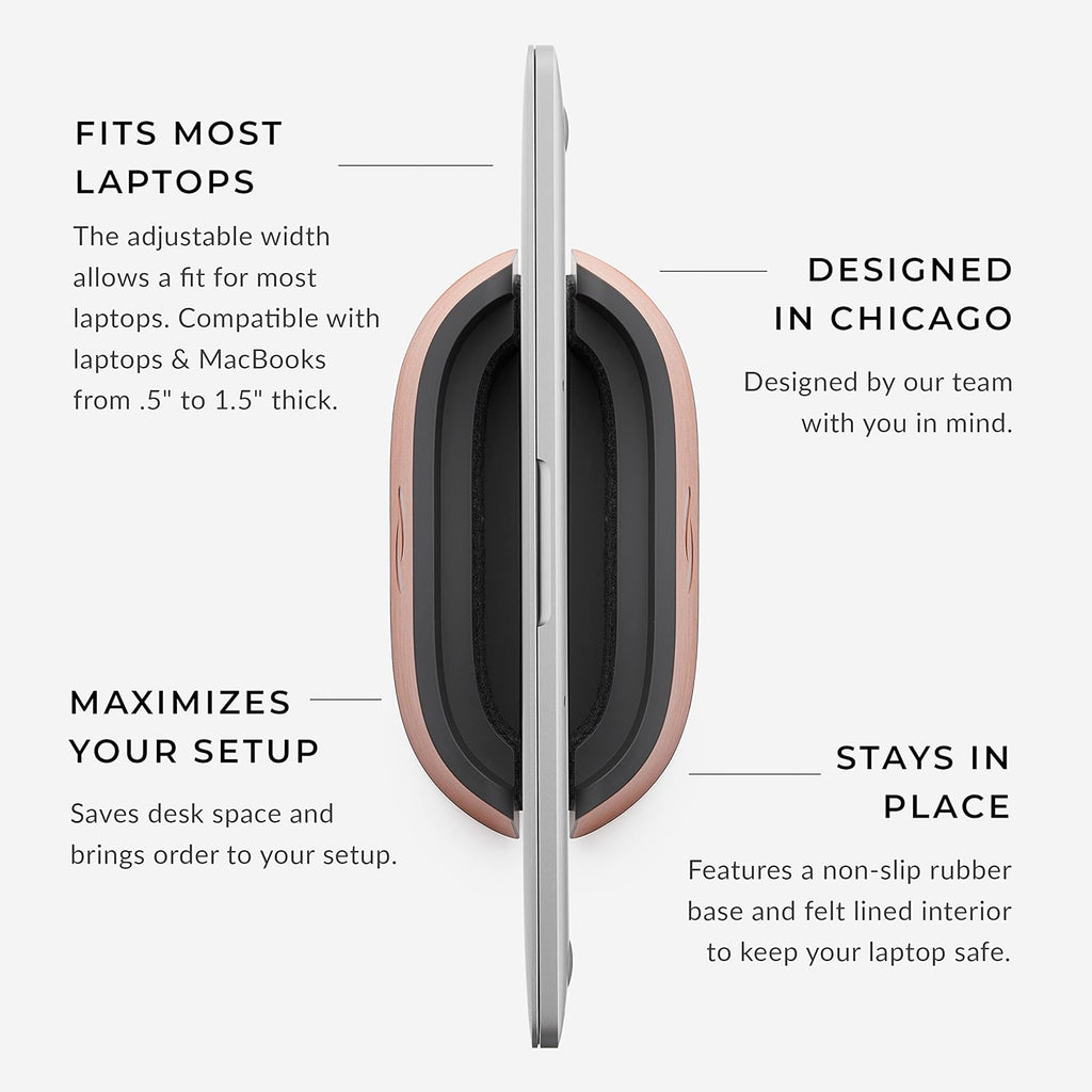 HumanCentric Vertical Laptop Stand in Vegan Cognac Leather, Upright Adjustable Holder and Dock, Laptop Vertical Stand Fits MacBook Pro and Other Laptops .5" to 1.5", Clamshell Compatible