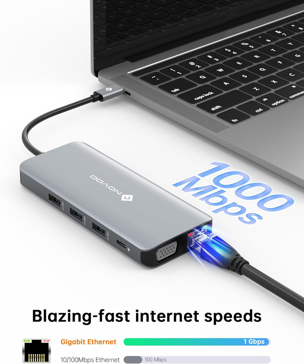USB C Docking Station Dual HDMI Adapter, 11 in 1 Multi Display Docking Station Dual Monitor with 2 HDMI, VGA, 100W PD, 4 USB, USB C Hub Multiport Dongle Compatible with MacBook/Dell/HP/Lenovo Laptops