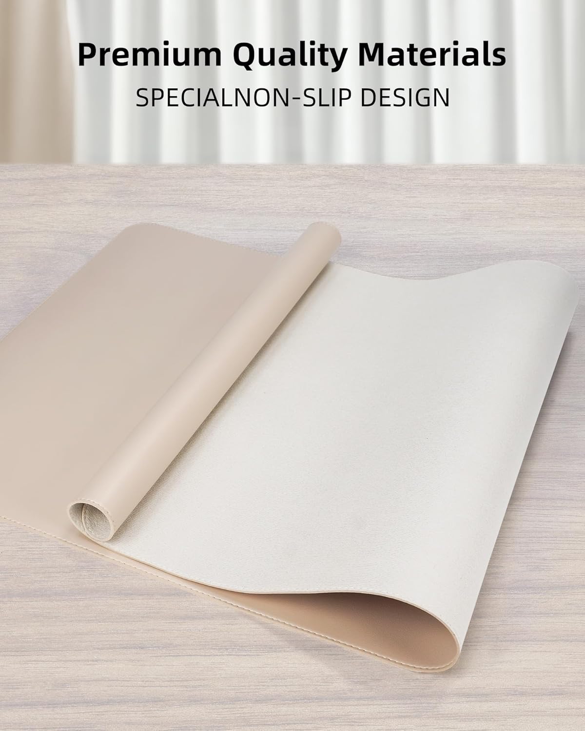 AFIING Leather Desk Pad Protector, Office Mat, Large Mouse Pad, Non-Slip PU Leather Blotter, Waterproof Writing Pad for Office and Home (Beige)