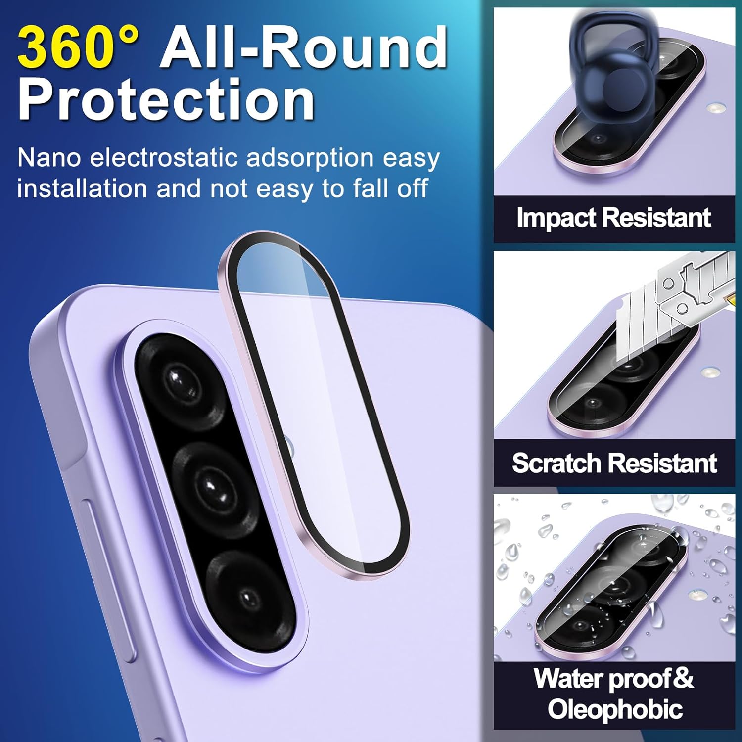 for Samsung Galaxy A36/A56 Camera Lens Protector, Individual Metal Ring Tempered Glass Lens Cover, [Strong Adsorption] Scratch Resistant Ultra-Thin HD Clear Lens Cover, 1 Set-Purple