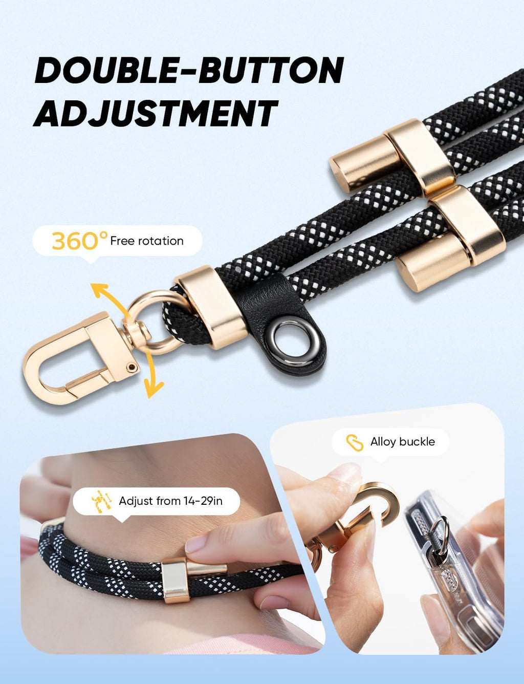 Phone Crossbody Lanyard with 2 Phone Tabs, Adjustable Anti-Theft Phone Lanyard for Most Phones, Durable Metal Buckle
