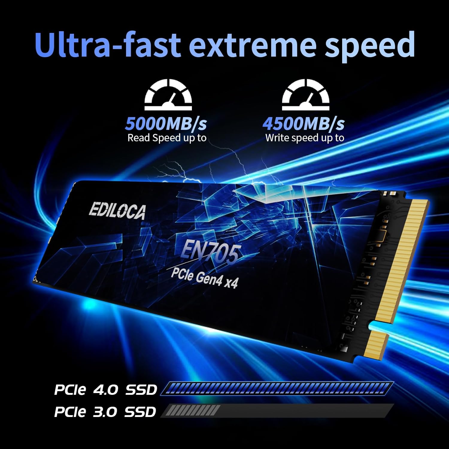 1TB SSD NVMe M.2 2280 PCIe Gen4 x4 Internal Solid State Drive - Up to 5000MB/s, 1TB SSD PS5 Dynamic SLC Cache, PS5 Compatible for Gaming PC Laptop(EN705)