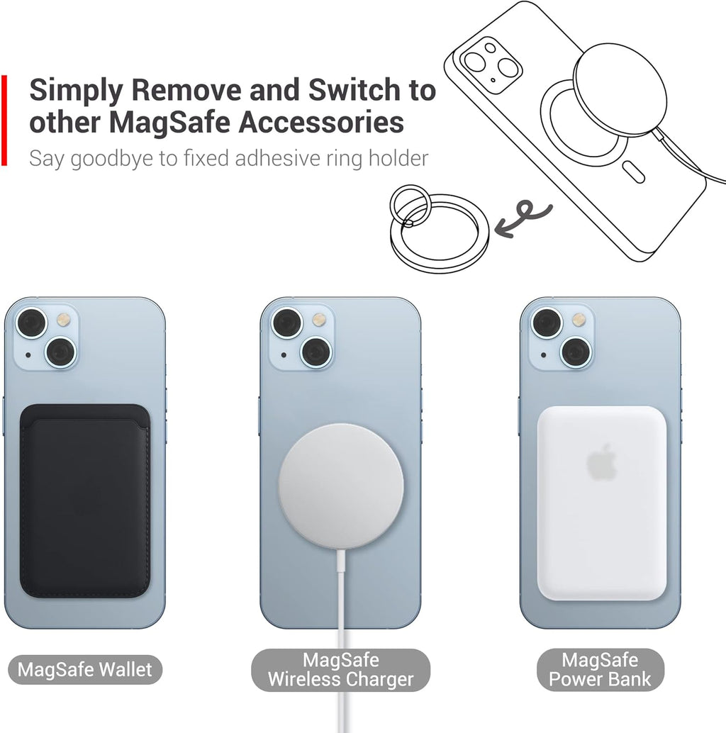 PROfezzion Thin Metal Ring Holder for MagSafe, Removable Strongest Magnetic Phone Grip for iPhone 16 15 14 13 12 Pro Max Plus with Mag-Safe Case [Not for Regular Case] [MagSafe Car Mount Compatible]