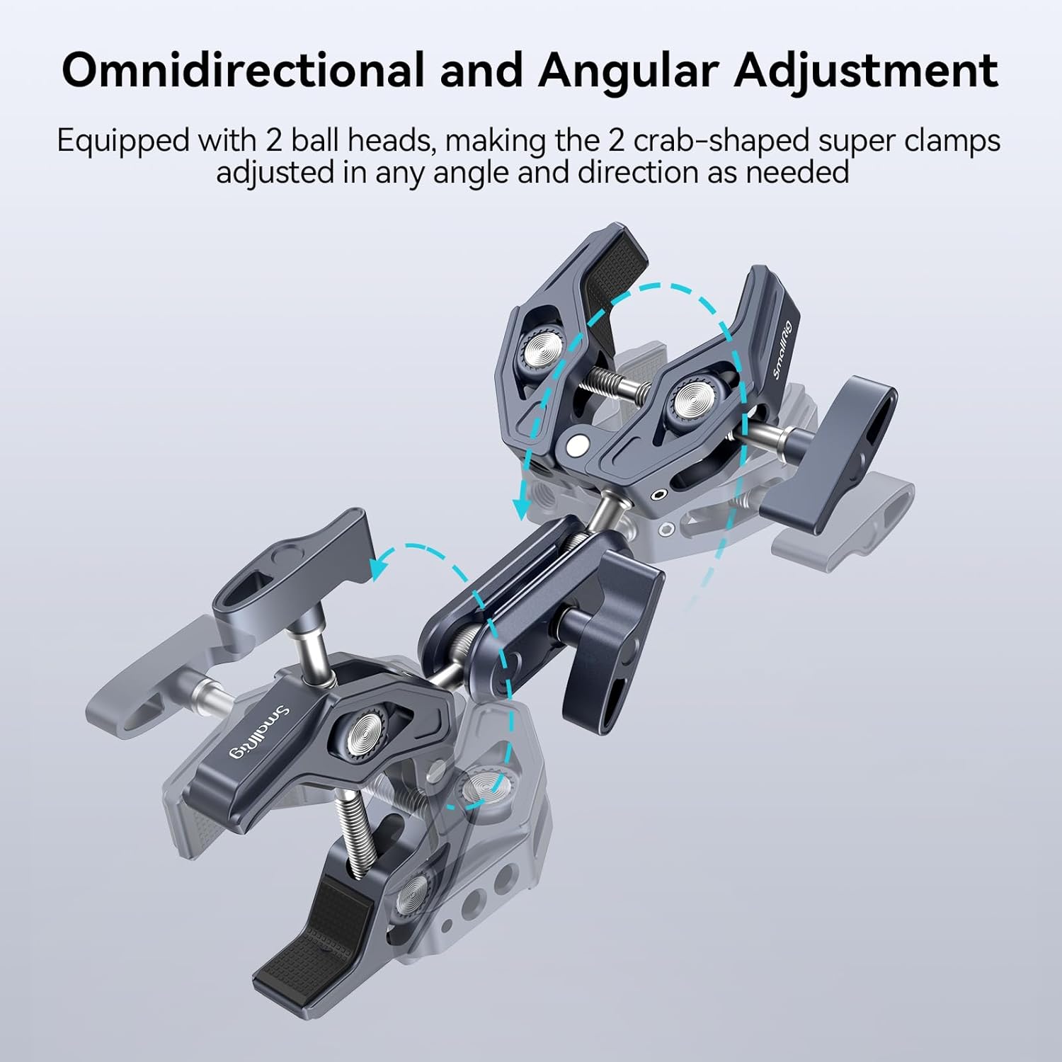 SMALLRIG Double Clamp Mount, Umbrella Clamp, Super Clamp Arm, for Chair, Pole, Tripod, C Stand, Handlebar, All Metal Max Load Capacity 3.5kg