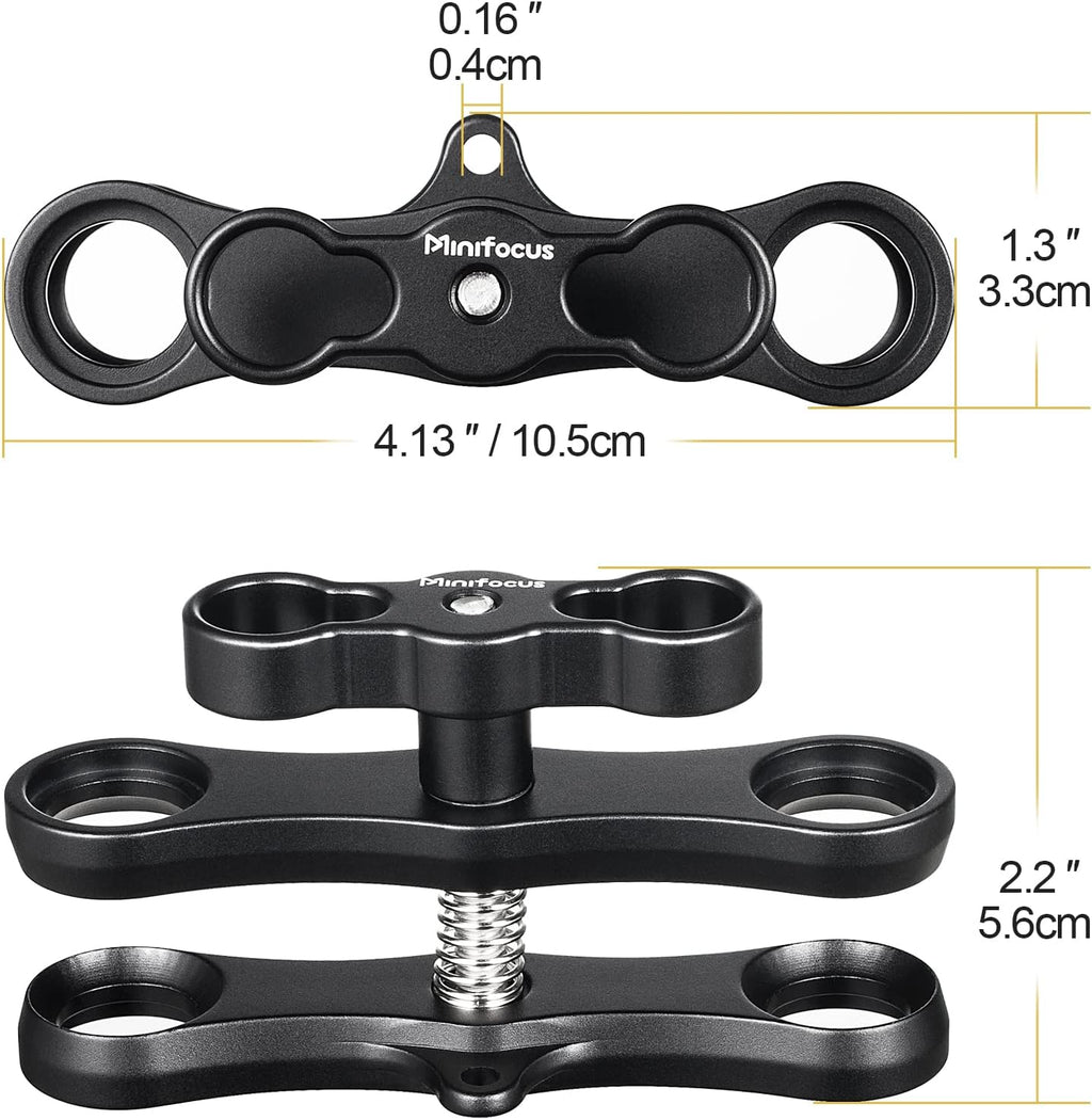 MINIFOCUS 1" Long Ball Clamp Dual Holder Mount for Underwater Photography Diving Light System, Compatible for GoPro Action Camera Flashlight Arms System(2 PCS)