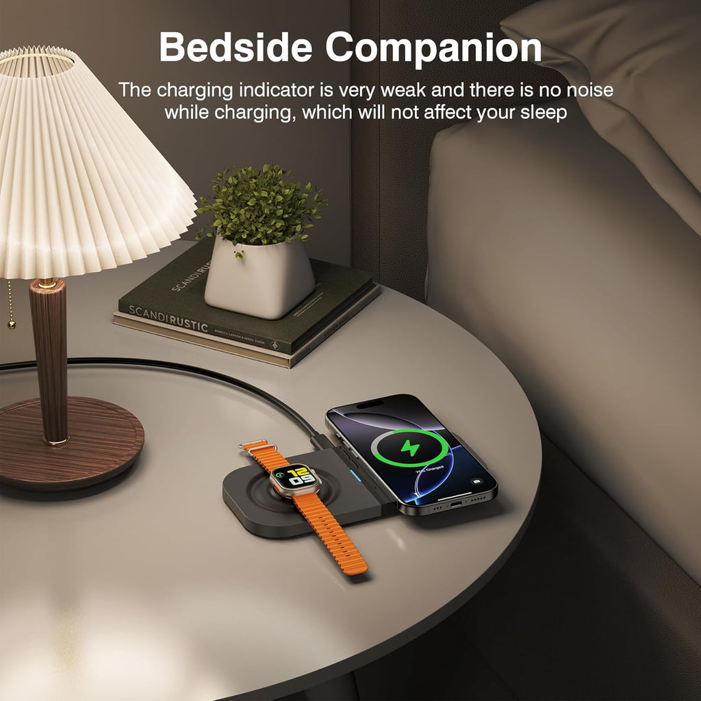 Magnetic Wireless Charging Station,2 in 1 Travel Fast Wireless Charger for iPhone 16/15/14/13/12 Series, Magnetic Qi Certified Charger Dock Stand for AirPods & Apple Watch Series