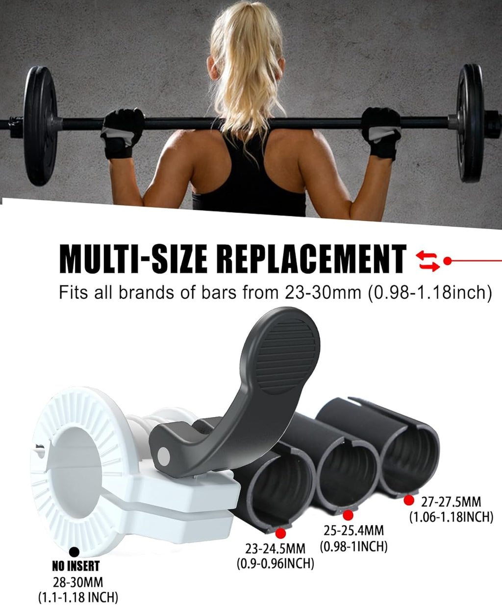 Barbell Clips 1 Inch Quick Release Weight Clamps 0.9-1.18inch Multi-Size Adjustable Olympic Clamps for Bars