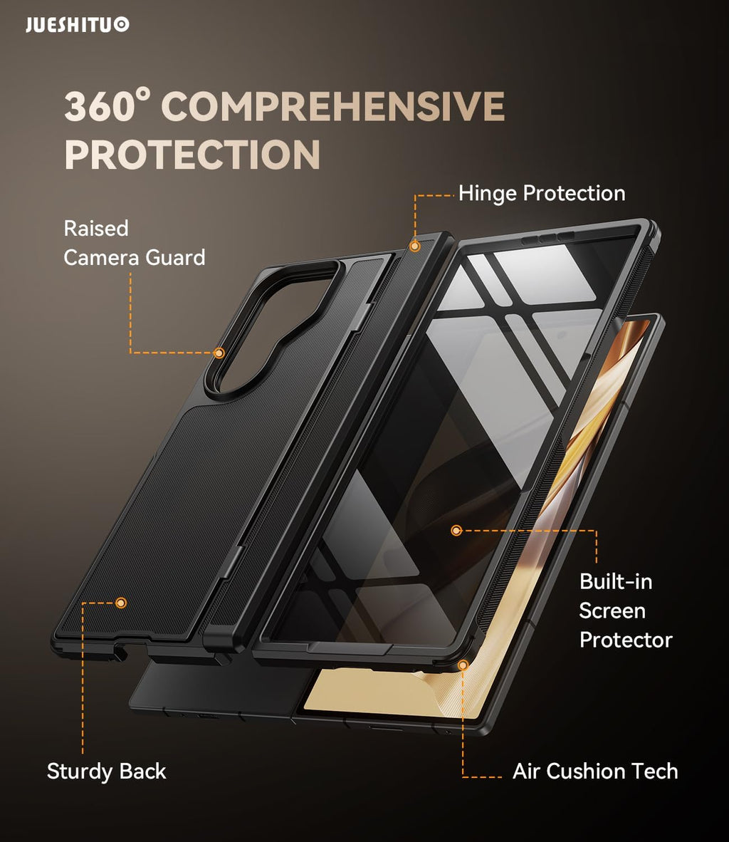 JUESHITUO for Samsung Galaxy Z Fold 7 Case with Privacy Screen Protector, Hidden Kickstand & MagSafe, Military Shockproof Cover for Galaxy Z Fold 7, Hinge Protection, Black