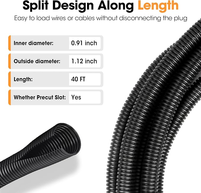 40 FT Wire Loom 1 Inch, Split Wire Loom Tubing Wire Conduit, Wire Protector - Image 3