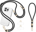 Cell Phone Lanyard Adjustable Crossbody Phone Lanyard *1 Phone Wrist Strap *1 with Deluxe Gold Matal Buckle + Clear Tether Tabs *2 for Shopping Travelling Hiking(BLACK)