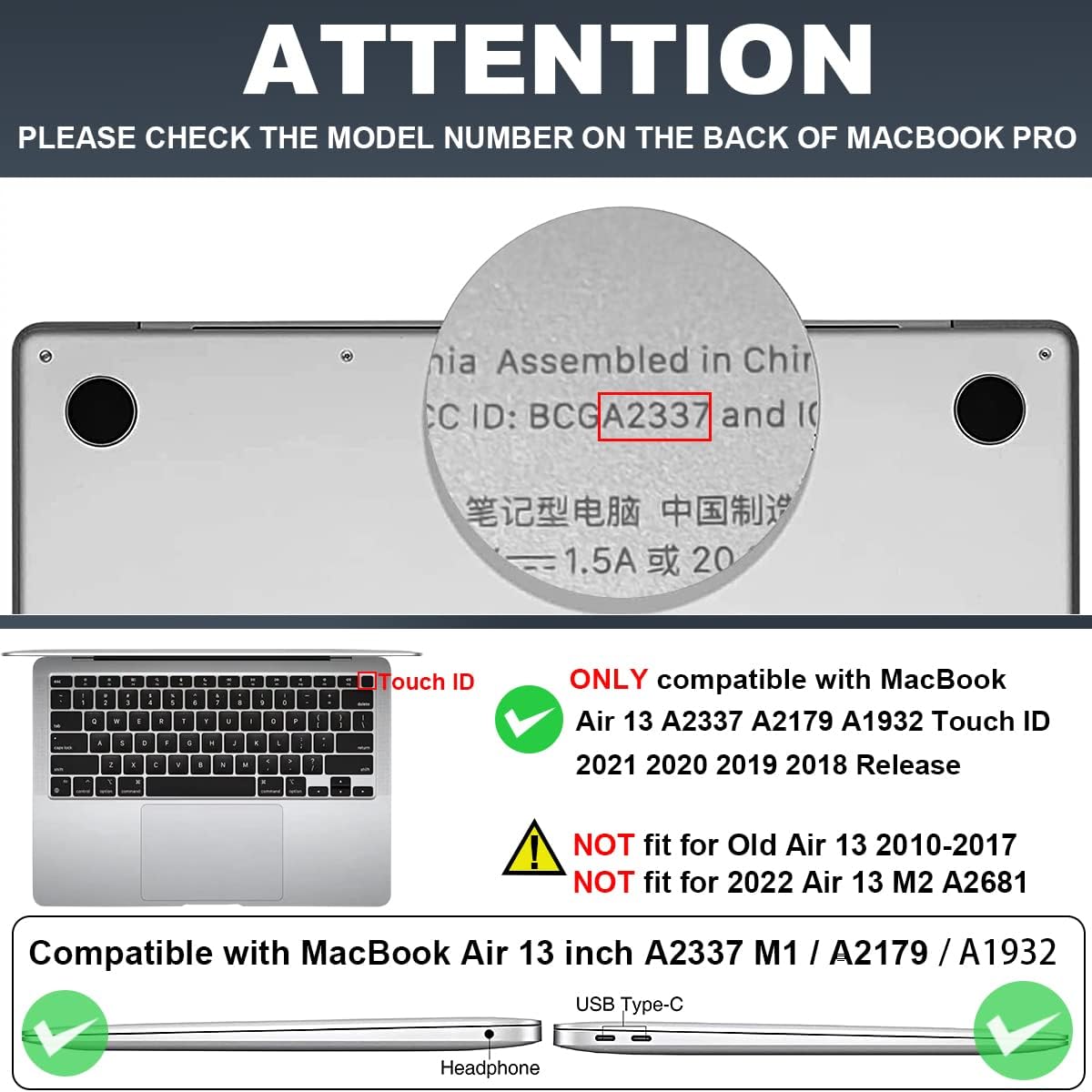 Compatible with 2018 2019 2020 2021 MacBook Air 13 inch Case M1 A2337 A2179 A1932, Clear Printed Pattern Hard Shell Case & Keyboard Cover for Mac Air 13 M1 Touch ID, Navy Blue Wild Flowers