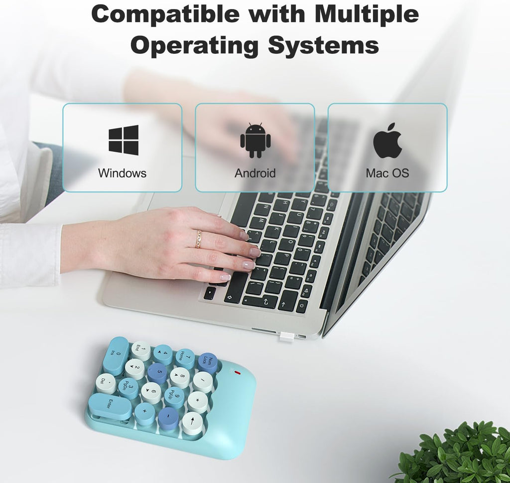 MOFII Wireless Number Pads - Blue Numeric Keypad 18 Keys USB 2.4G Round Keycap Colorful Extensions Keypads, Financial Accounting Portable Numpad 10 Key for Laptop/PC/Notebook/Surface Pro