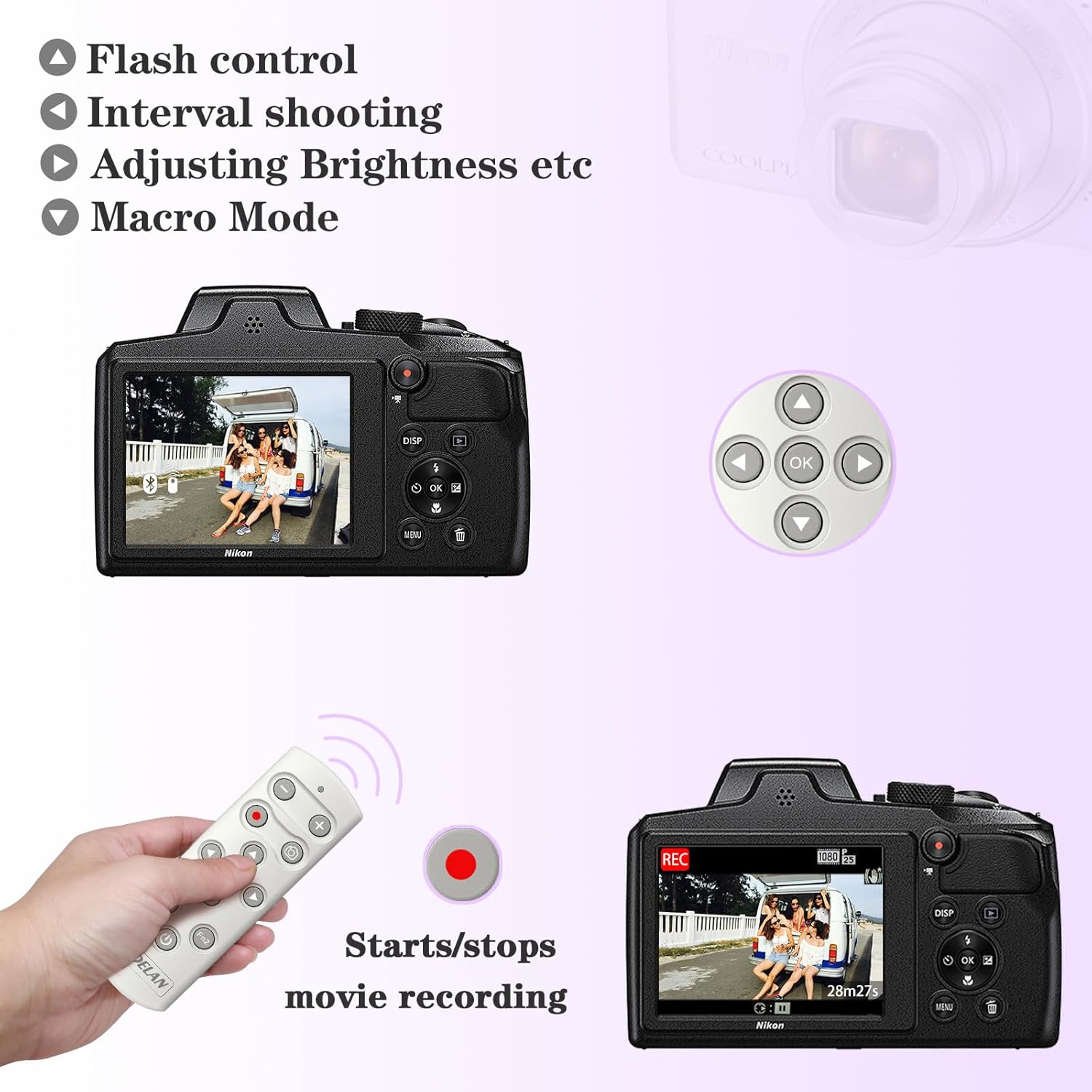 AODELAN Camera Remote Control Wireless Shutter Release for Nikon COOLPIX P1000 P950 B600 A1000 Z50 Z30 Z fc Z6 II Z7 II,Replaces Nikon ML-L7