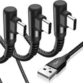 sweguard USB C Cable Right Angle [3Pack, 10FT+6.6FT+3.3FT], USB Type C iPhone 16 Charger Cable Nylon Braided Cord for iPhone 15 16 Pro Max Plus, Samsung Galaxy S25 S24 S23 S22 S21 S10 Note 20 10,Moto