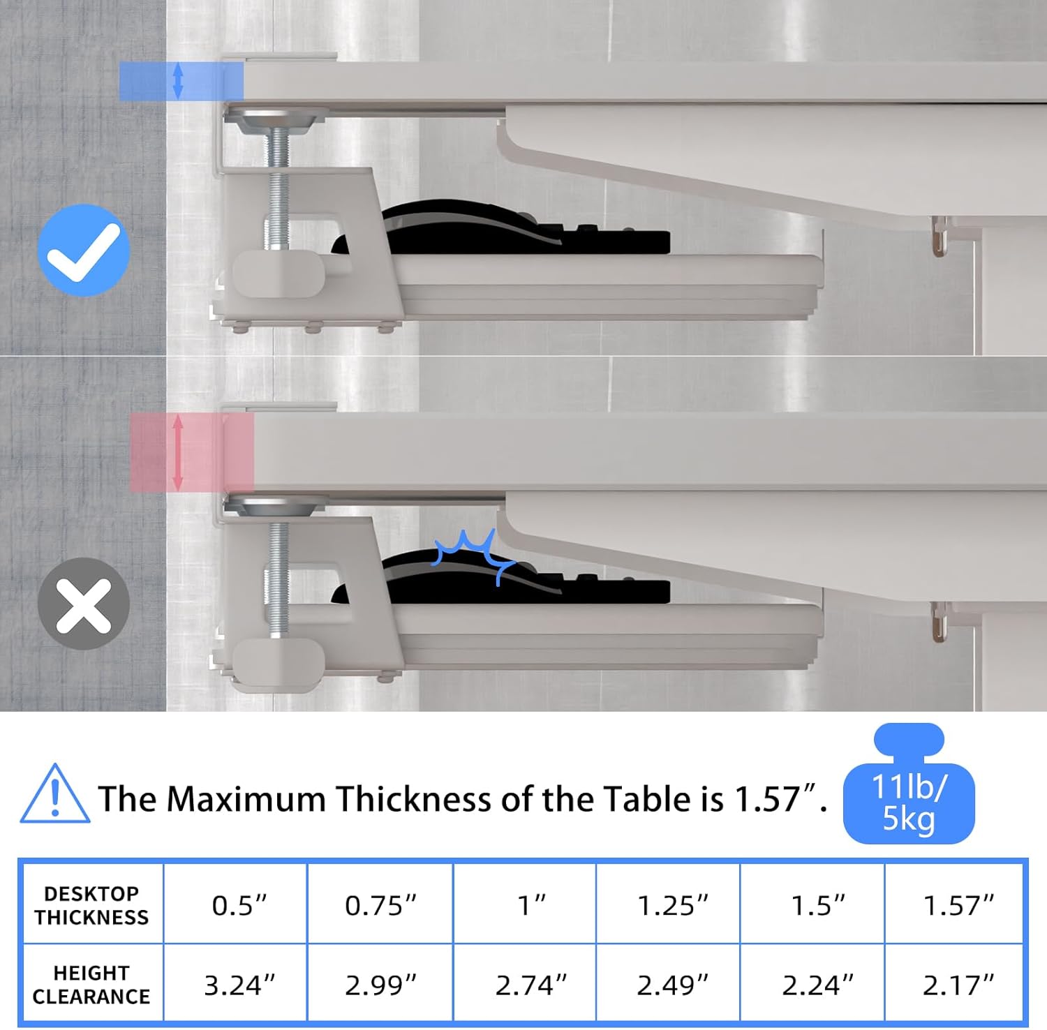 suptek Keyboard Tray Under Desk Pull Out with C Clamp Mount, Computer Keyboard & Mouse Tray, 25.6 (30 Including Clamps) x 11.8 inch Slide-Out Platform Computer Drawer for Typing, Carbon White, DSF1DJW