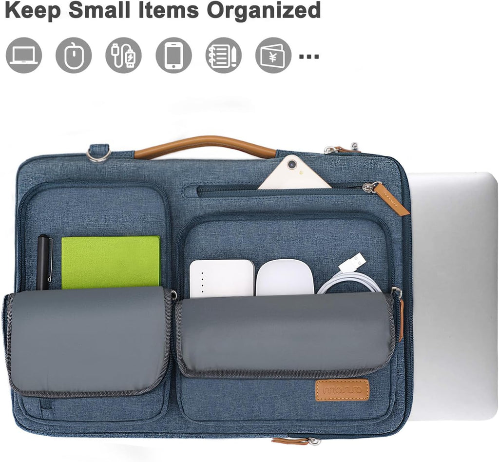 MOSISO 360 Protective Laptop Shoulder Bag,15 inch Computer Bag Compatible with MacBook Air M4 M3 M2/Pro A1990 A1707, Dell XPS Plus,Side Open Messenger Bag with 4 Zipper Pockets&Handle, Haze Blue