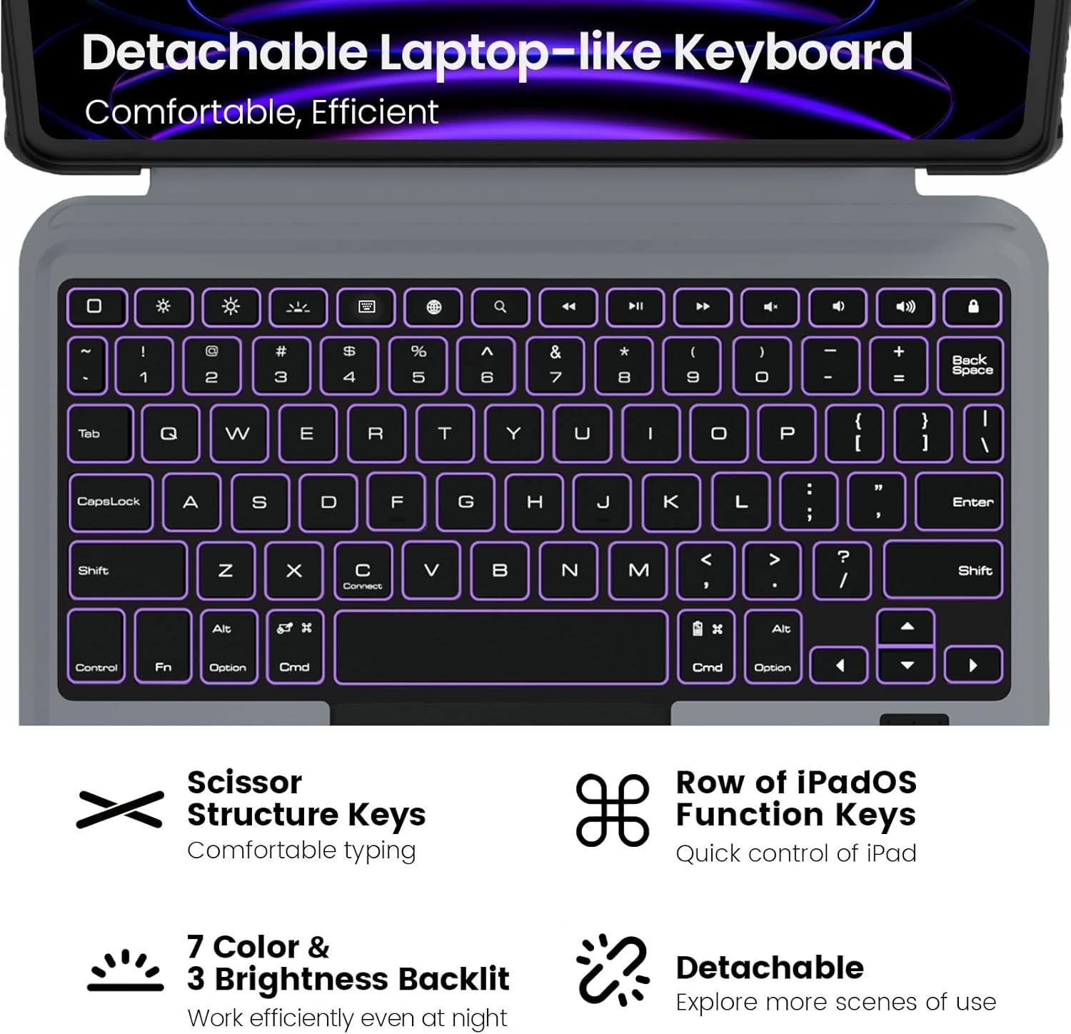 Nillkin iPad Pro 11(1st/2nd/3rd/4th Gen) & iPad Air 5th/4th Generation Case with Keyboard, Magic Trackpad, Rugged Case with Detachable Keyboard, 7 Backlight Colors, Portrait/Landscape Modes, Black
