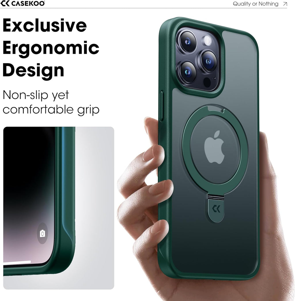 CASEKOO Designed for iPhone 14 Pro Case with Magnetic Invisible Stand [Military Drop Protection] [Compatible with MagSafe] Shockproof Slim Translucent Matte Pro Case 6.1 Inch, Green