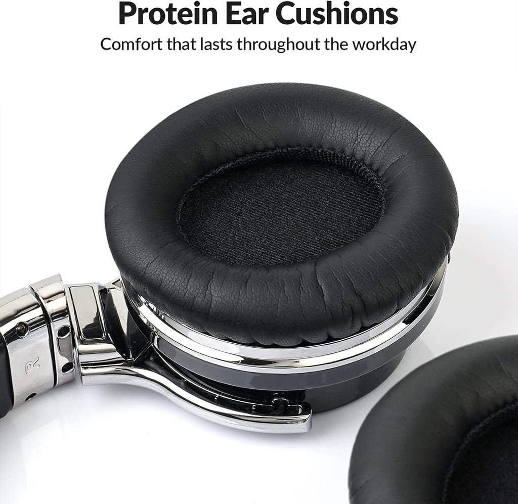 Silensys E7 Active Noise Cancelling Headphones Bluetooth Headphones with Microphone Deep Bass Wireless Headphones Over Ear, Comfortable Protein Earpads, 30 Hours Playtime for Travel/Work, Black