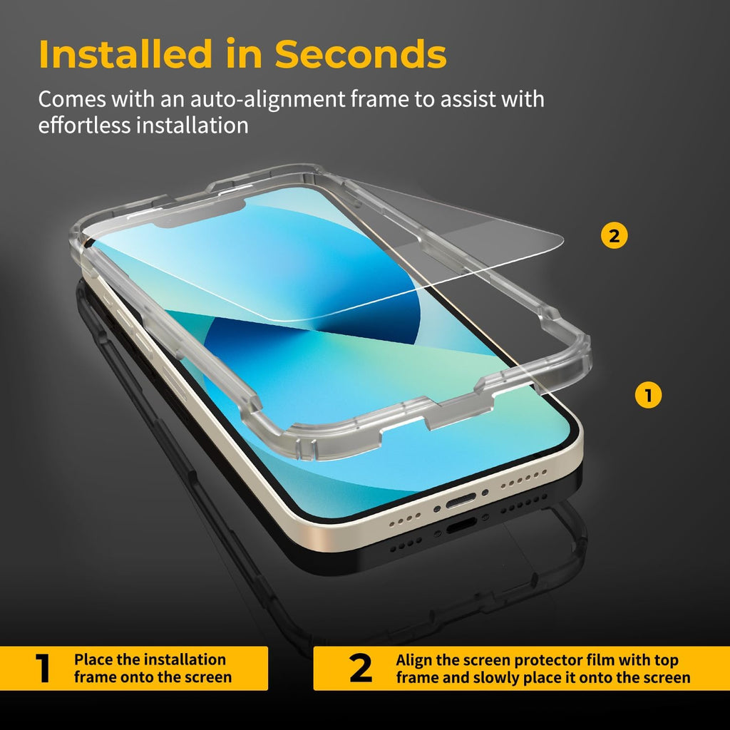 UNBREAKcable 2-Pack Screen Protector for iPhone 16e/13/13 Pro/14, Double Shatterproof Tempered Glass [Easy Installation Frame] [9H Hardness] [99.99% HD] [Case Friendly] for iPhone 6.1 inch