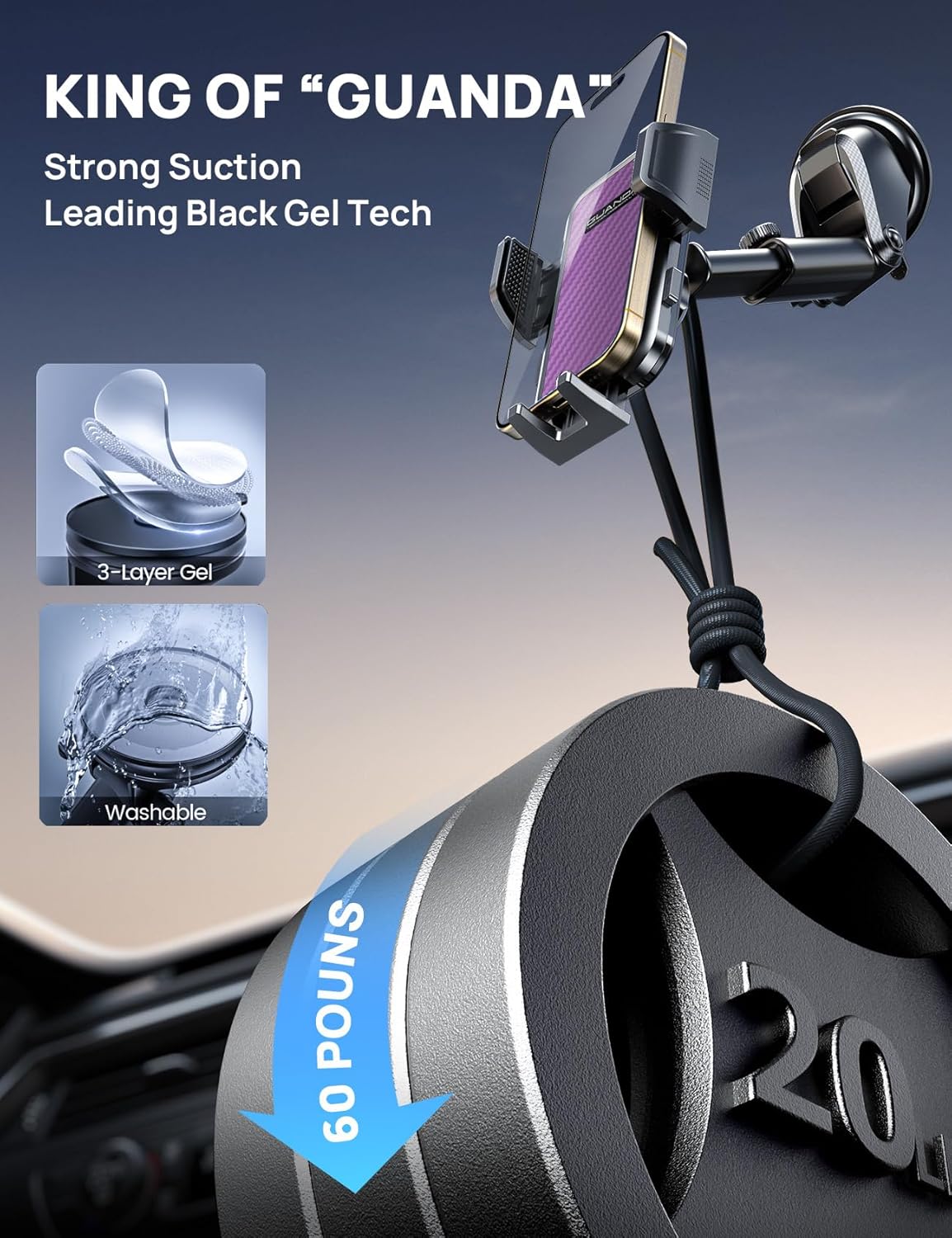 GUANDA TECHNOLOGIES CO., LTD. Dashboard Phone Holders for Your Car, Military Grade Stable, Non-Slip Silicone Carbon Fiber Car Phone Mount, Rotatable Suction Cup for All Phones, Purple