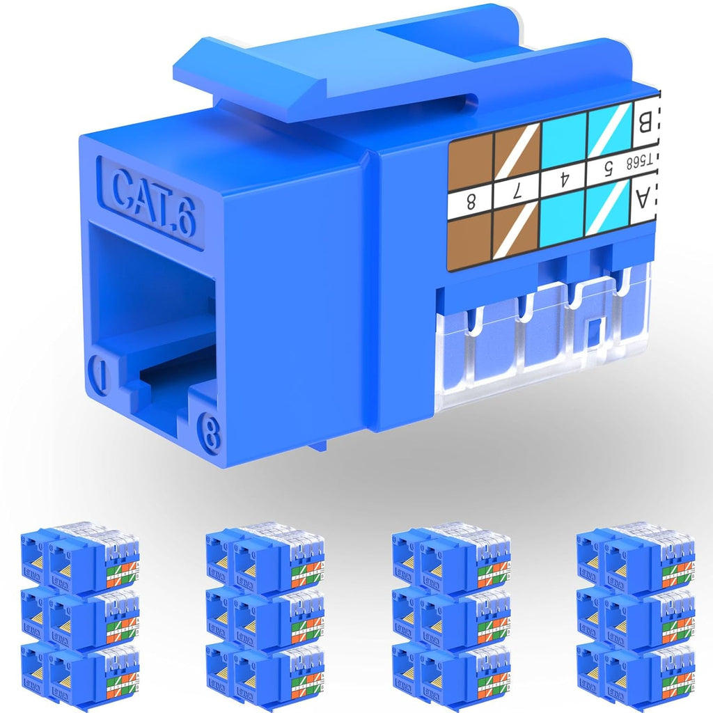 Rapink RJ45 Keystone Jack Cat6 10G Support, Keystone Jacks UTP 25 Pack for Wall Plate and Patch Panel, Rj45 Keystone 90 Degree Blue Color for Cat6, Cat5e, Cat5 Cabling