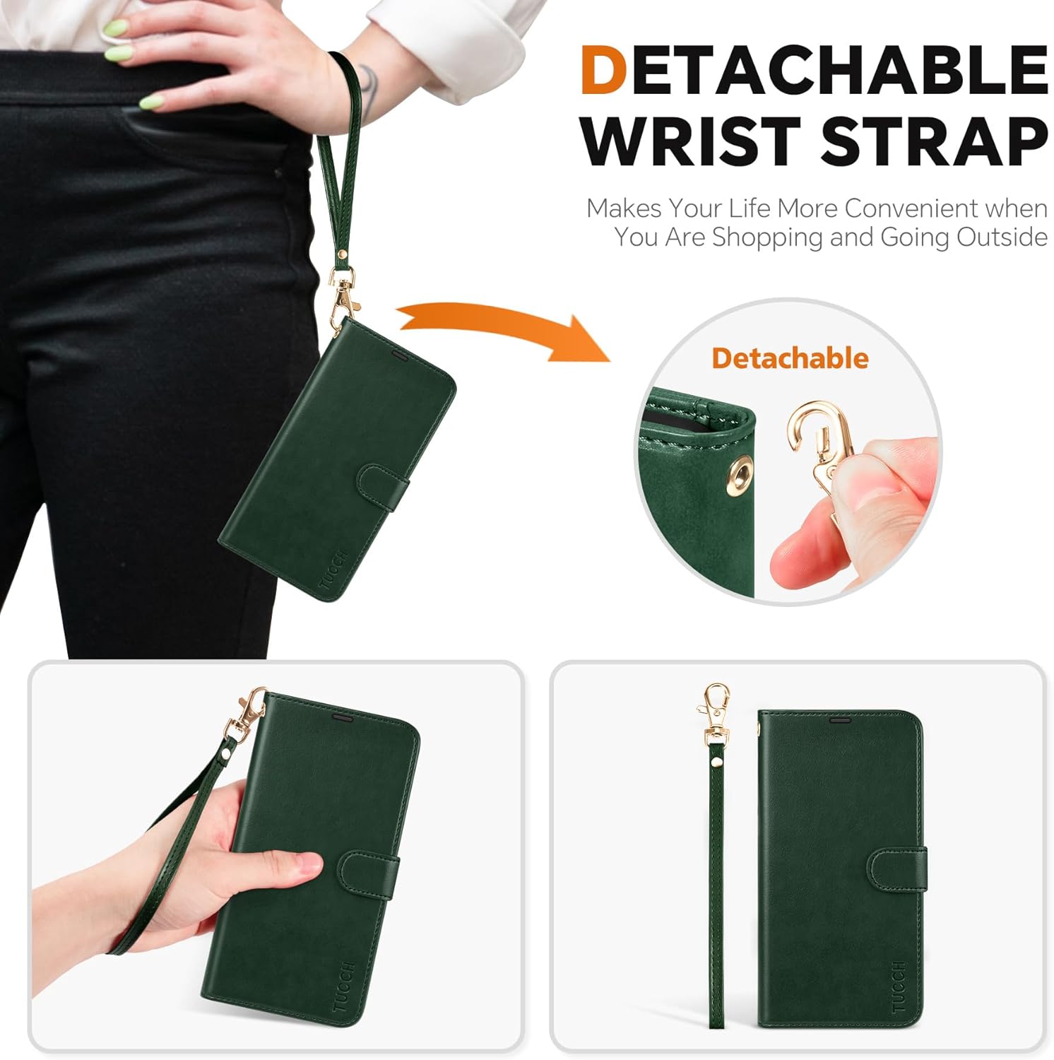 TUCCH Wallet Case for Galaxy S25 Ultra, [Removable] 2 in 1 [Wireless Charging] Wrist Strap RFID Blocking [4 Card Slot] PU Leather Stand Cover, Magnetic Detachable Folio for Galaxy S25 Ultra, Evergreen
