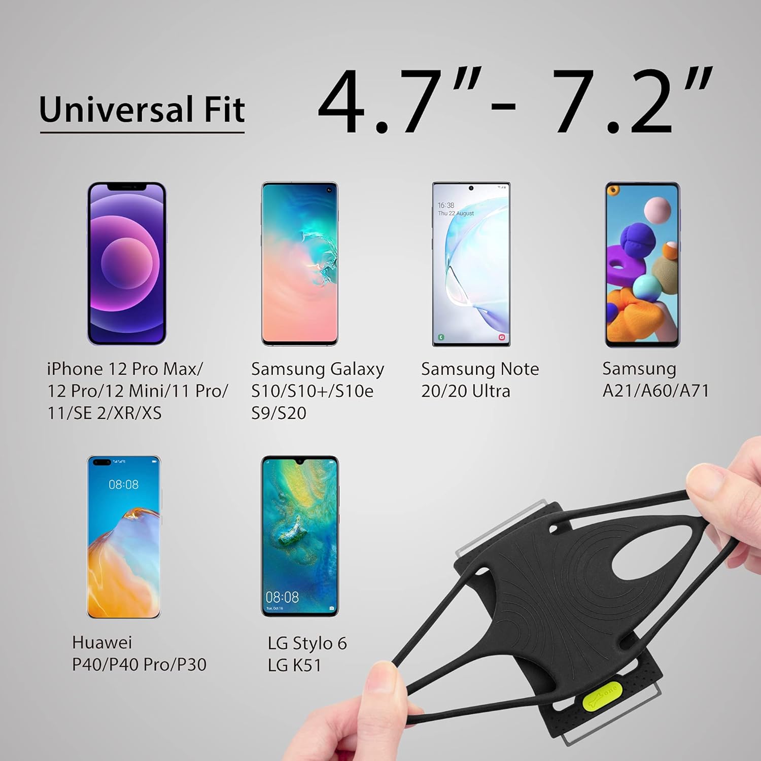 BONE Run Tie 2, Running Phone Holder, Skin-Friendly Silicone Sport Armband with Dual Layer Design for Heat-Dissipation, Workout Phone Carrier for Most Smartphone (S Arm Size/7.9-9.8 inches)