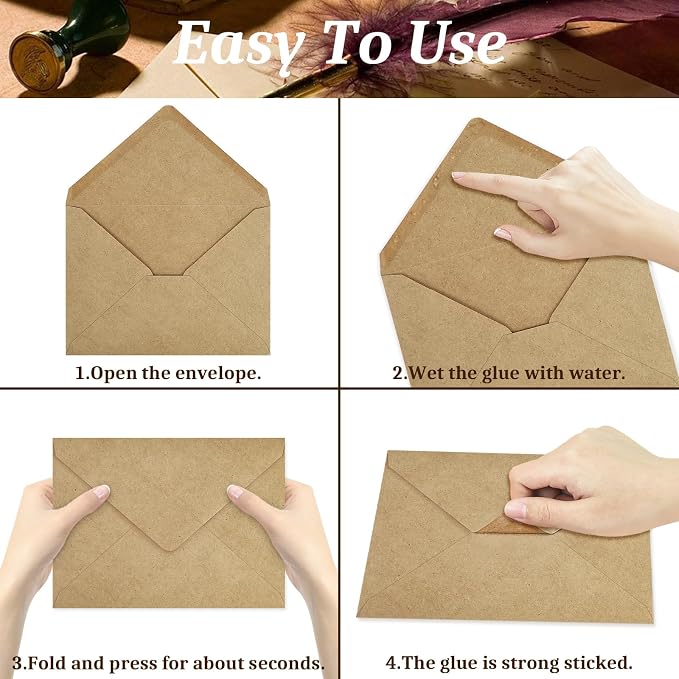 100 Pack A7 Envelopes, Kraft Greeting Card Envelopes Self Seal, 5.24 x 7.24 in - Image 4