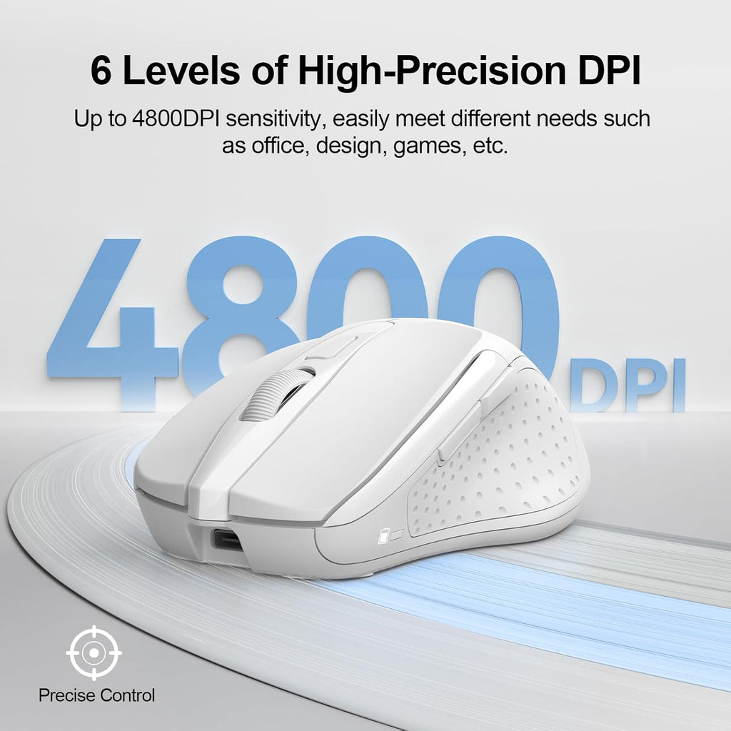 TECKNET Rechargeable Wireless Mouse, 2.4G Silent Mouse, Quiet Click, 6 Adjustable 4800 DPI, Cordless Computer Mouse, Ergonomic Mouse for Laptop, 6 Buttons USB Mouse for Chromebook, Ergo Grip - White